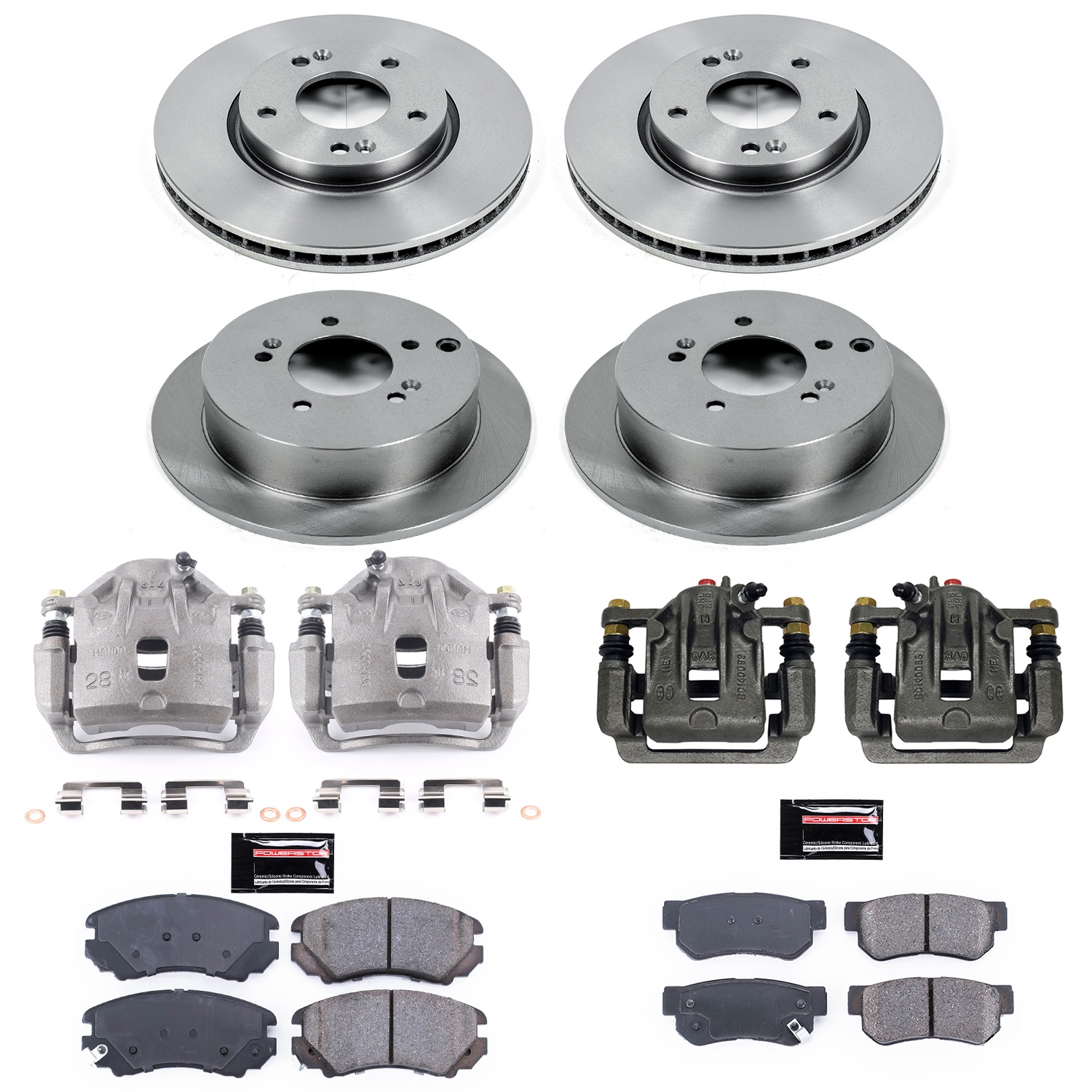 Power Stop - KCOE4448 - Front and Rear - Disc Brake Pad/Caliper and Rotor Kit