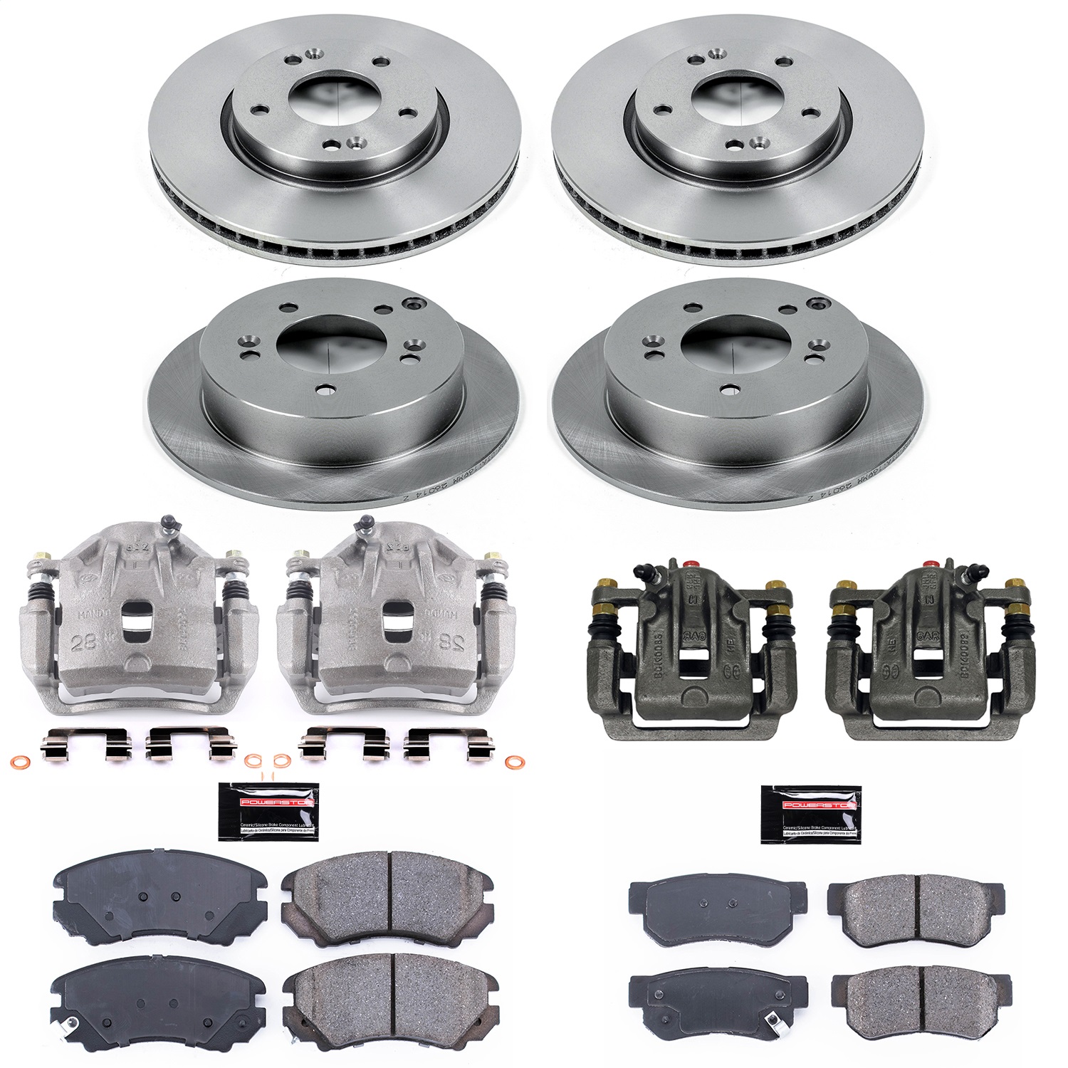 Power Stop - KCOE4449A - Front and Rear - Disc Brake Pad/Caliper and Rotor Kit