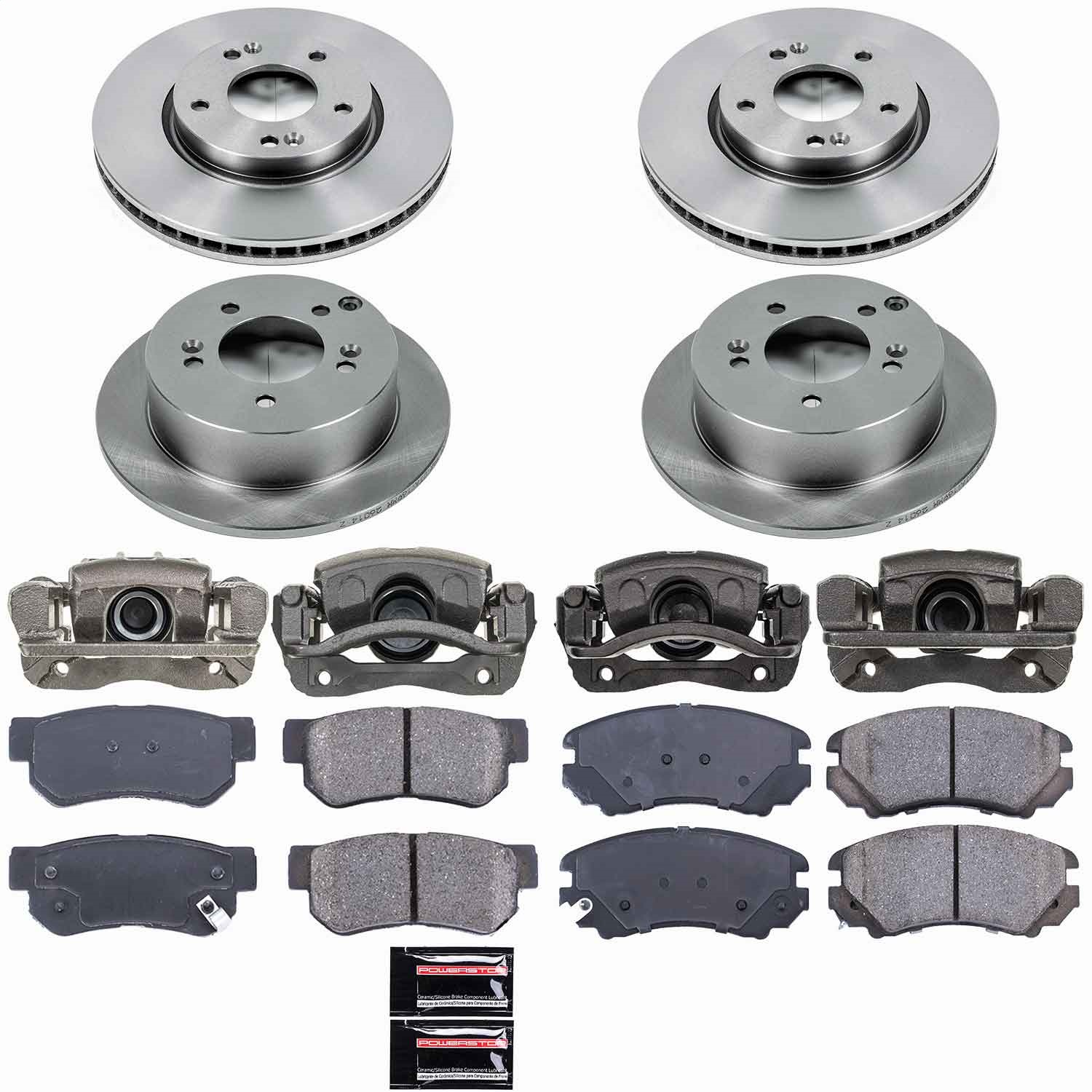Power Stop - KCOE4449B - Front and Rear - Disc Brake Pad/Caliper and Rotor Kit