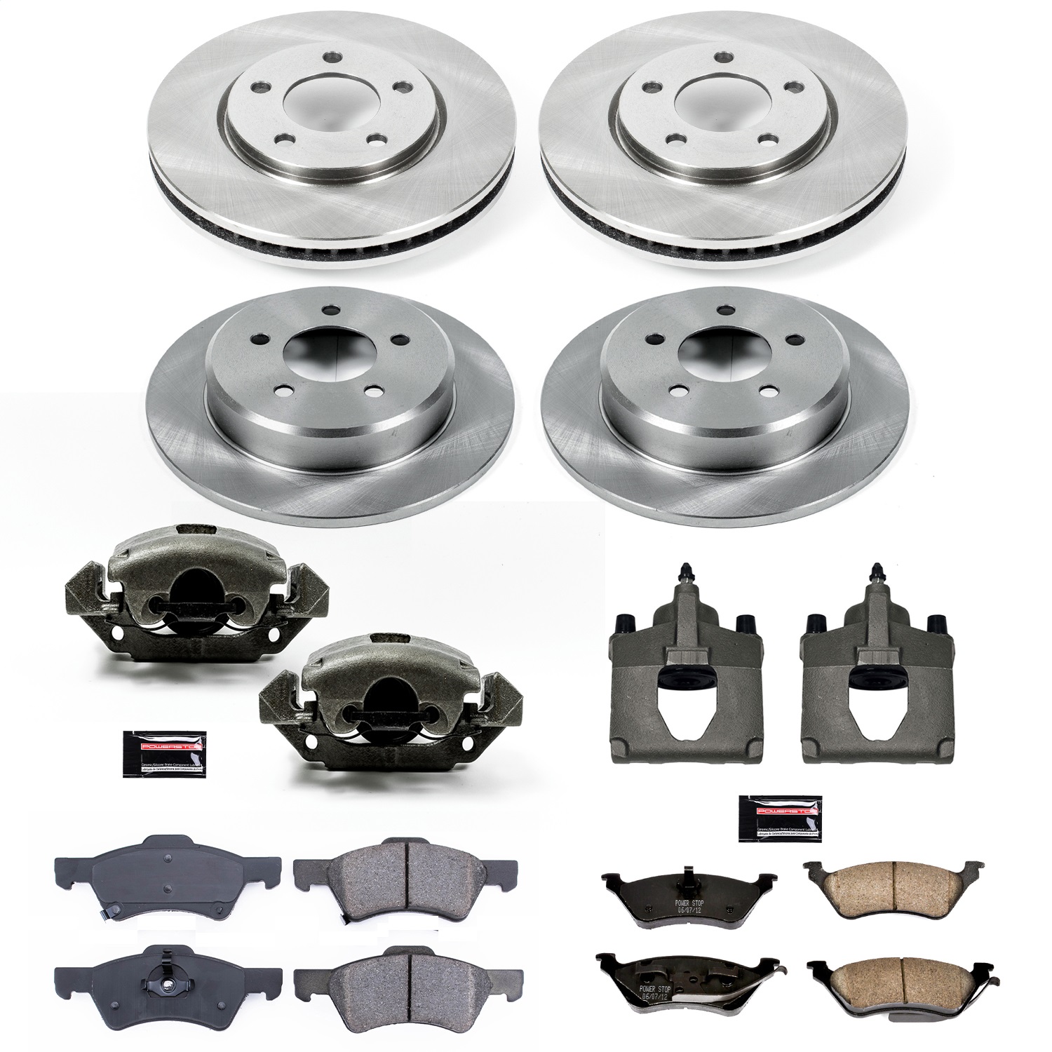 Power Stop - KCOE4458 - Front and Rear - Disc Brake Pad/Caliper and Rotor Kit