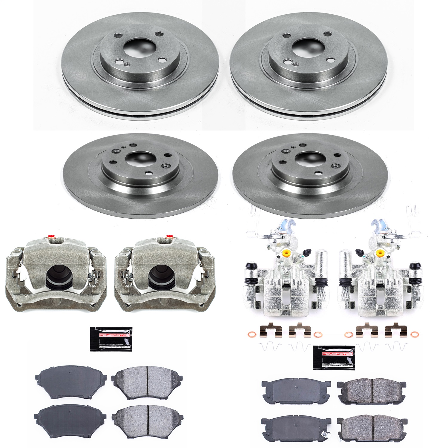 Power Stop - KCOE4468 - Front and Rear - Disc Brake Pad/Caliper and Rotor Kit