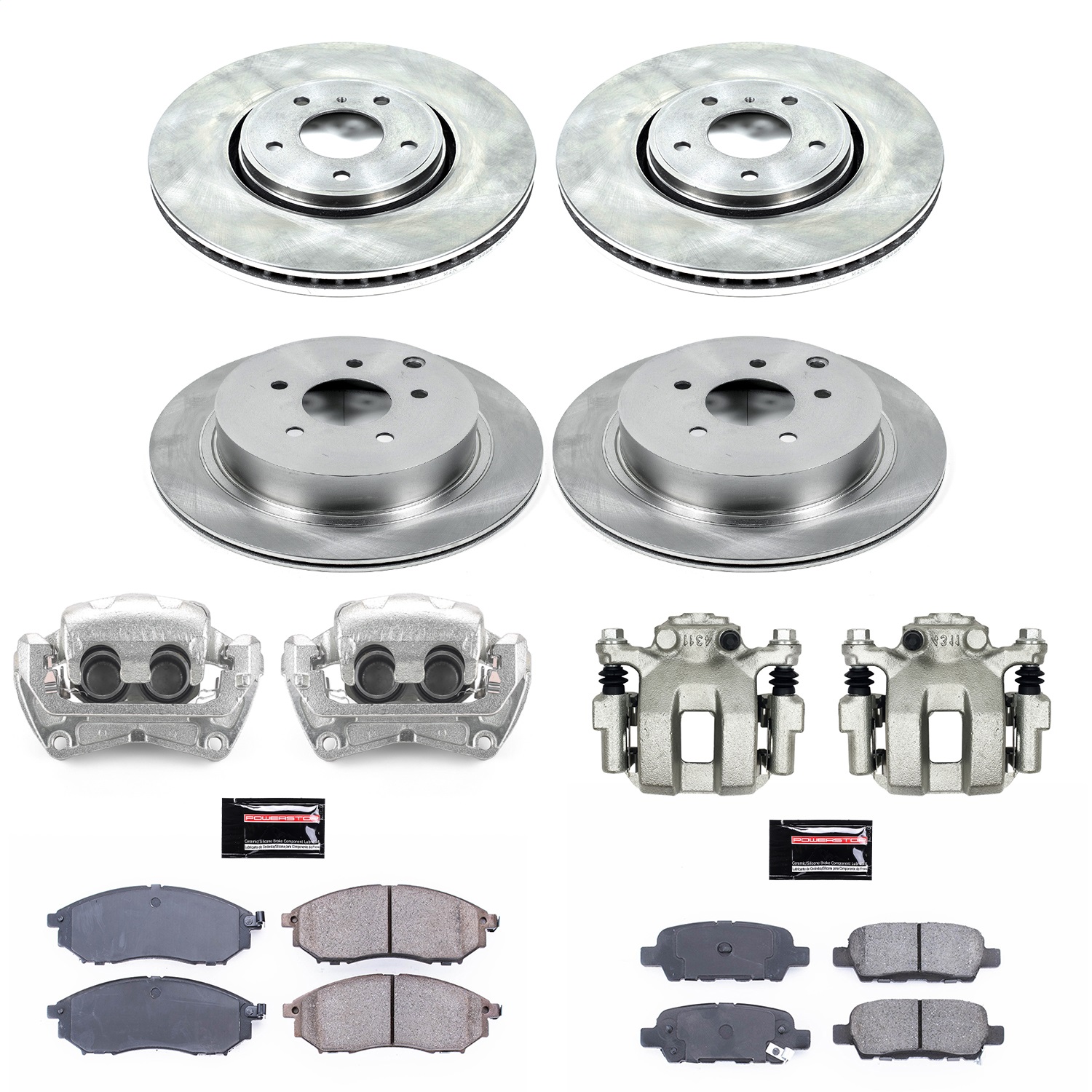 Power Stop - KCOE4477 - Front and Rear - Disc Brake Pad/Caliper and Rotor Kit