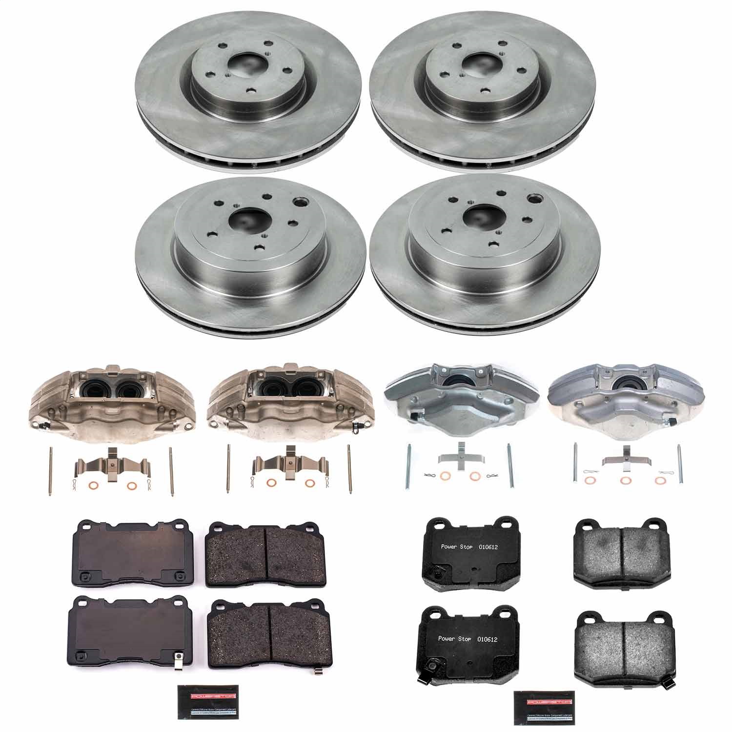 Power Stop - KCOE4490 - Front and Rear - Disc Brake Pad/Caliper and Rotor Kit