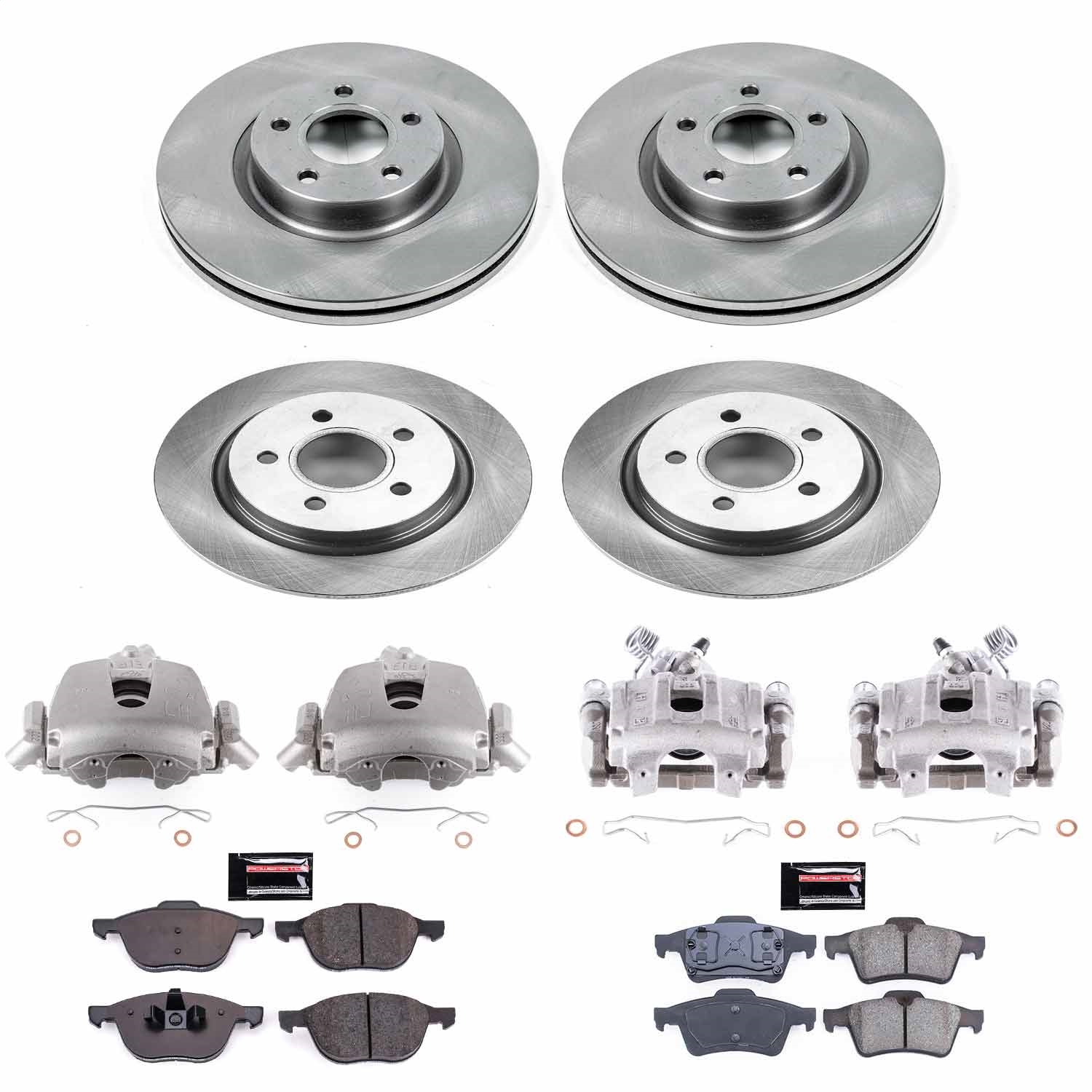 Power Stop - KCOE4492A - Front and Rear - Disc Brake Pad/Caliper and Rotor Kit