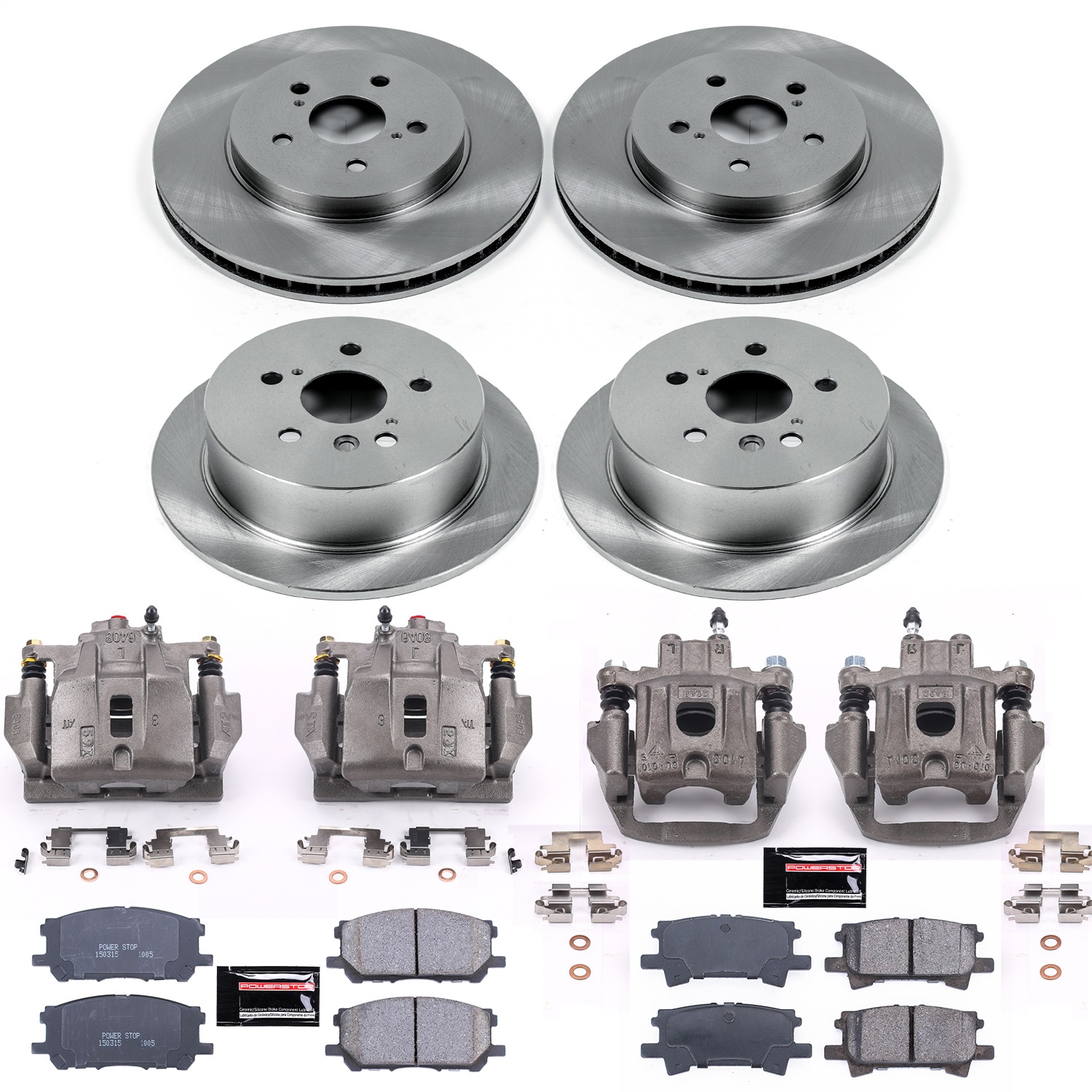 Power Stop - KCOE4530 - Front and Rear - Disc Brake Pad/Caliper and Rotor Kit
