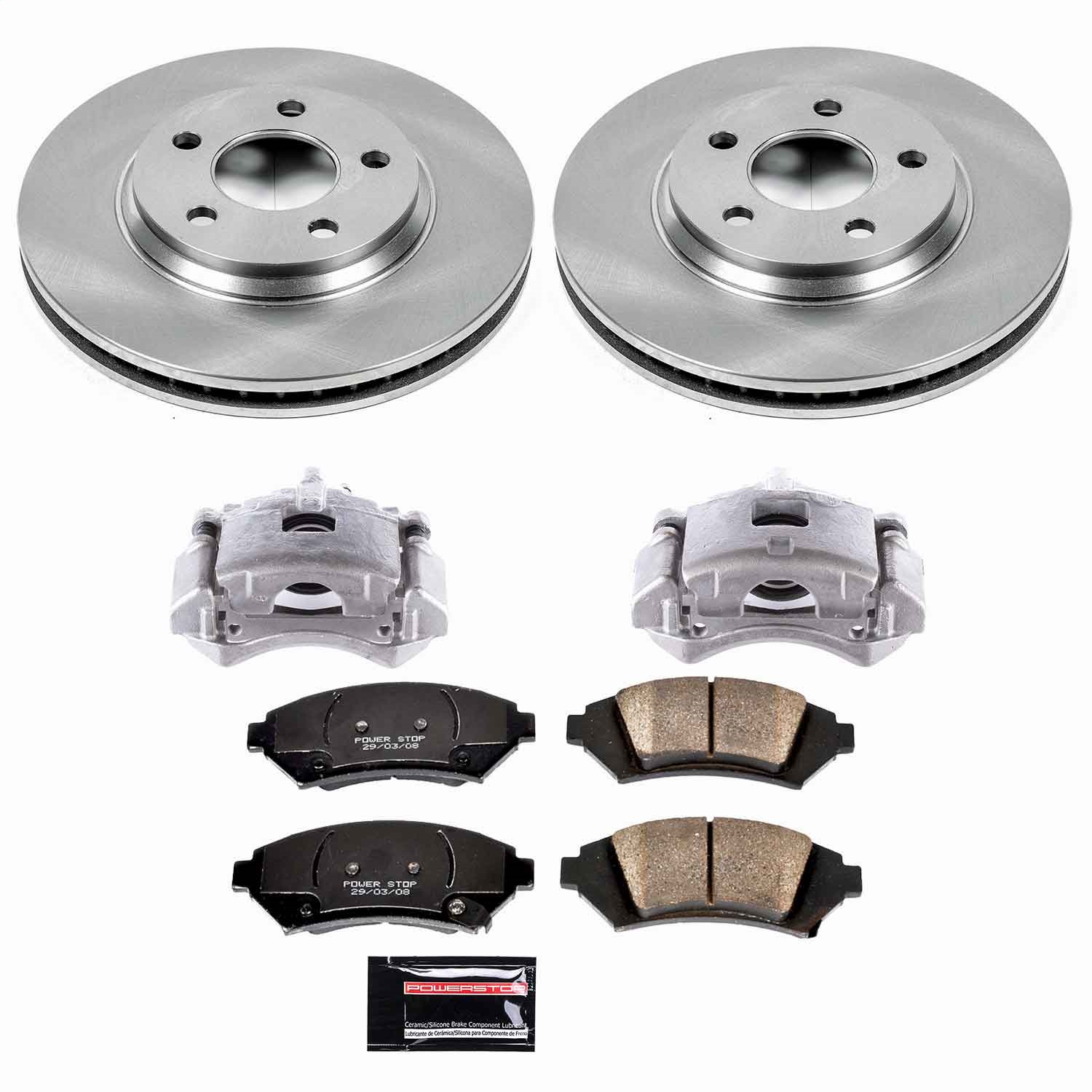 Power Stop - KCOE5137 - Front - Disc Brake Pad/Caliper and Rotor Kit