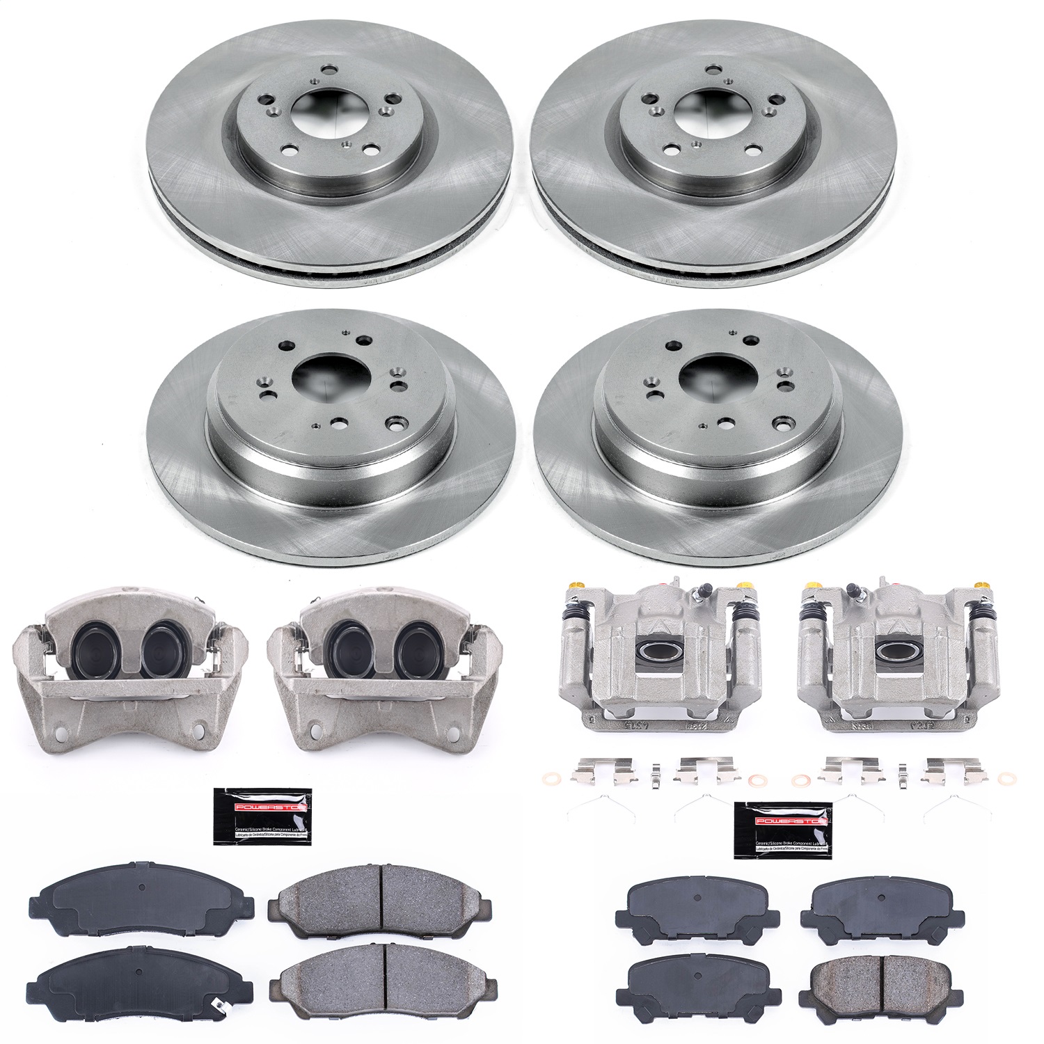 Power Stop - KCOE5369A - Front and Rear - Disc Brake Pad/Caliper and Rotor Kit