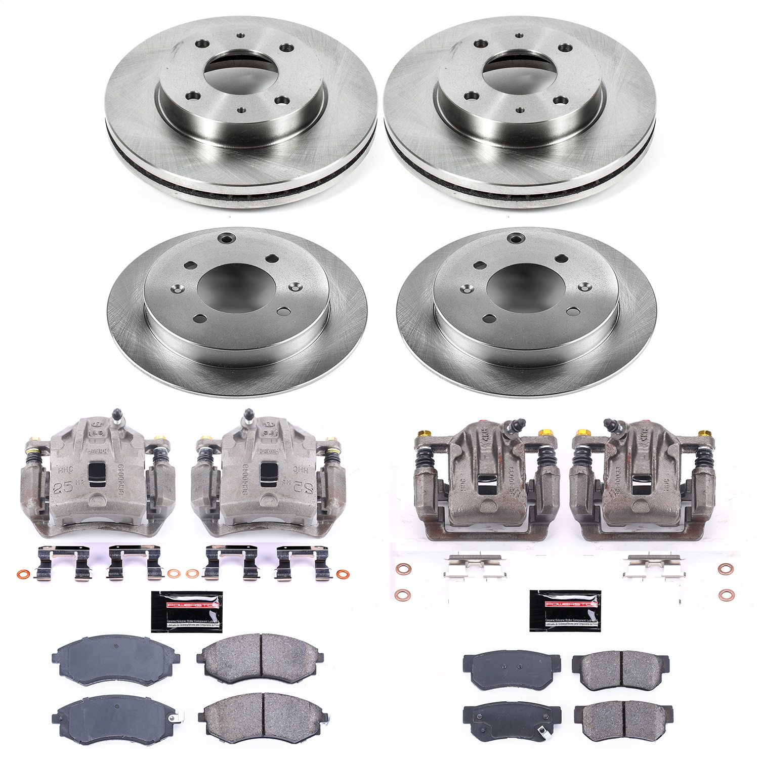 Power Stop - KCOE5371 - Front and Rear - Disc Brake Pad/Caliper and Rotor Kit