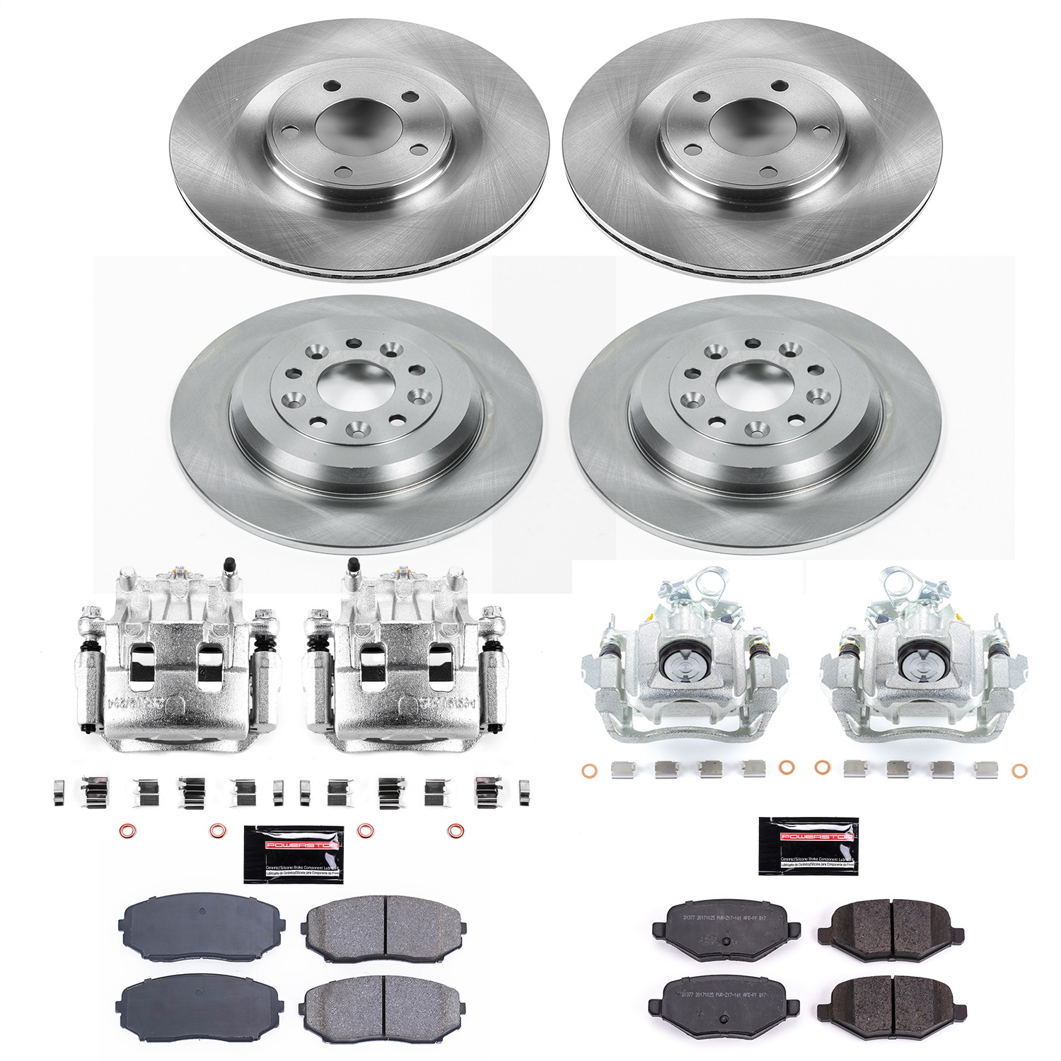 Power Stop - KCOE5452 - Front and Rear - Disc Brake Pad/Caliper and Rotor Kit