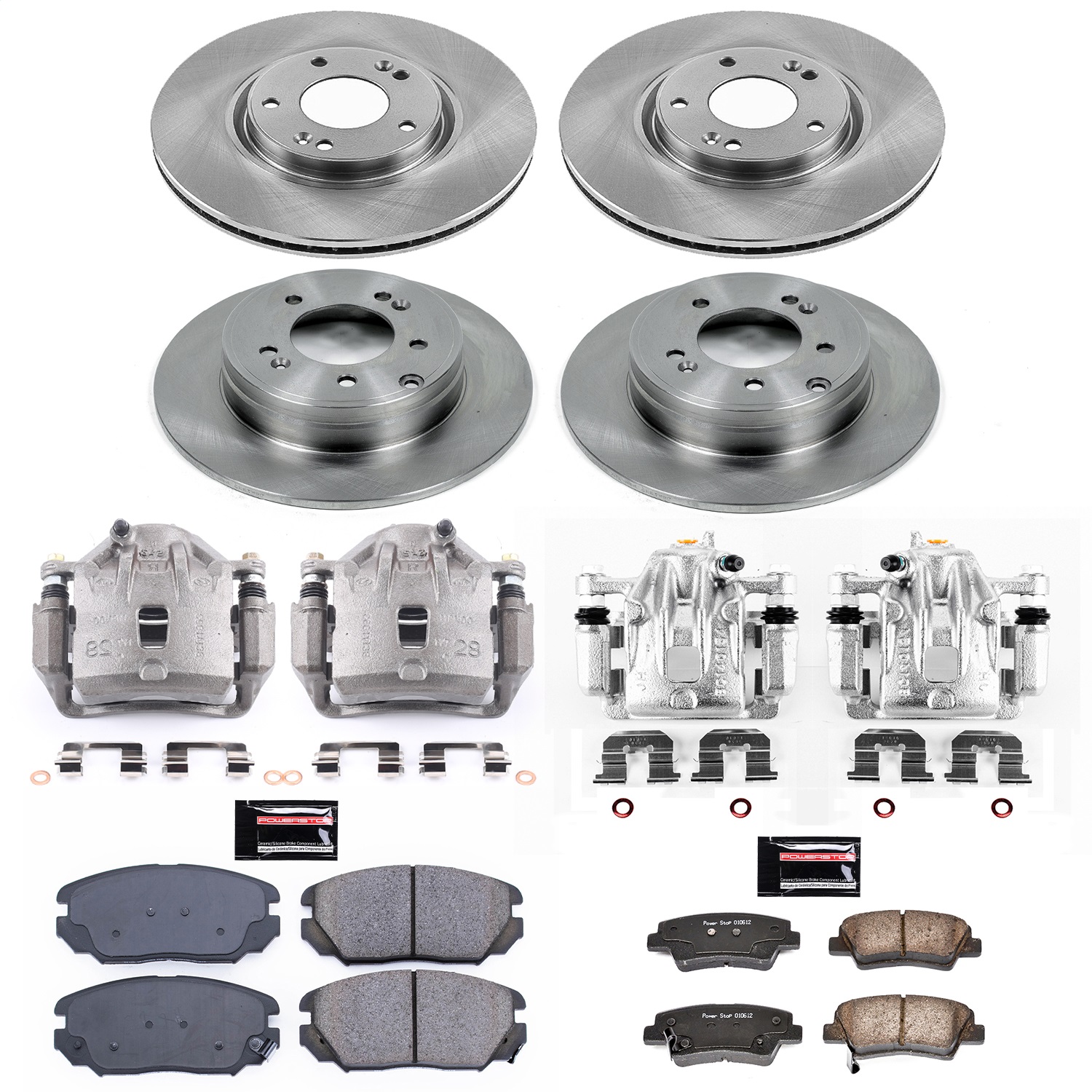 Power Stop - KCOE5474A - Front and Rear - Disc Brake Pad/Caliper and Rotor Kit