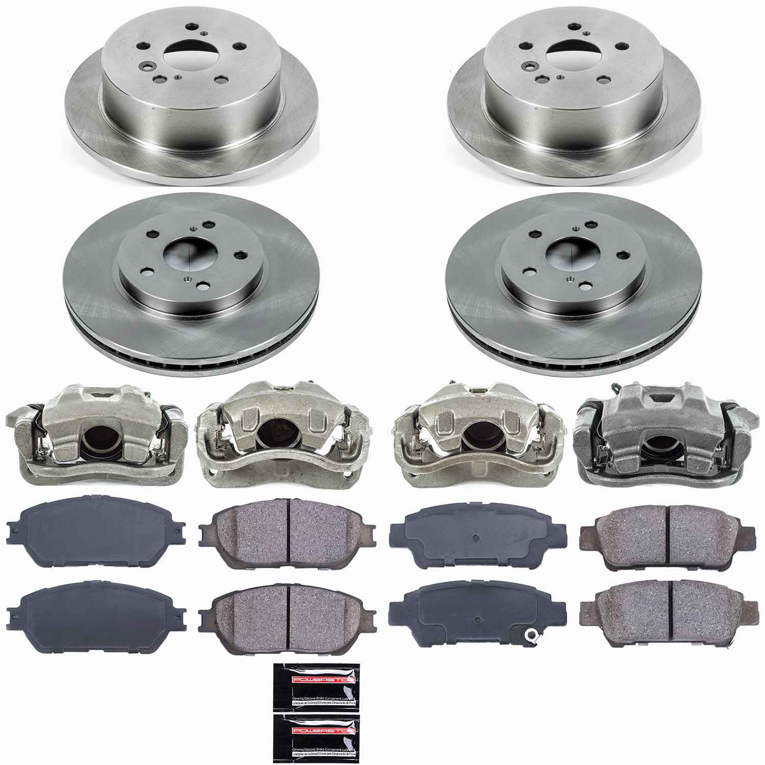 Power Stop - KCOE5476 - Front and Rear - Disc Brake Pad/Caliper and Rotor Kit