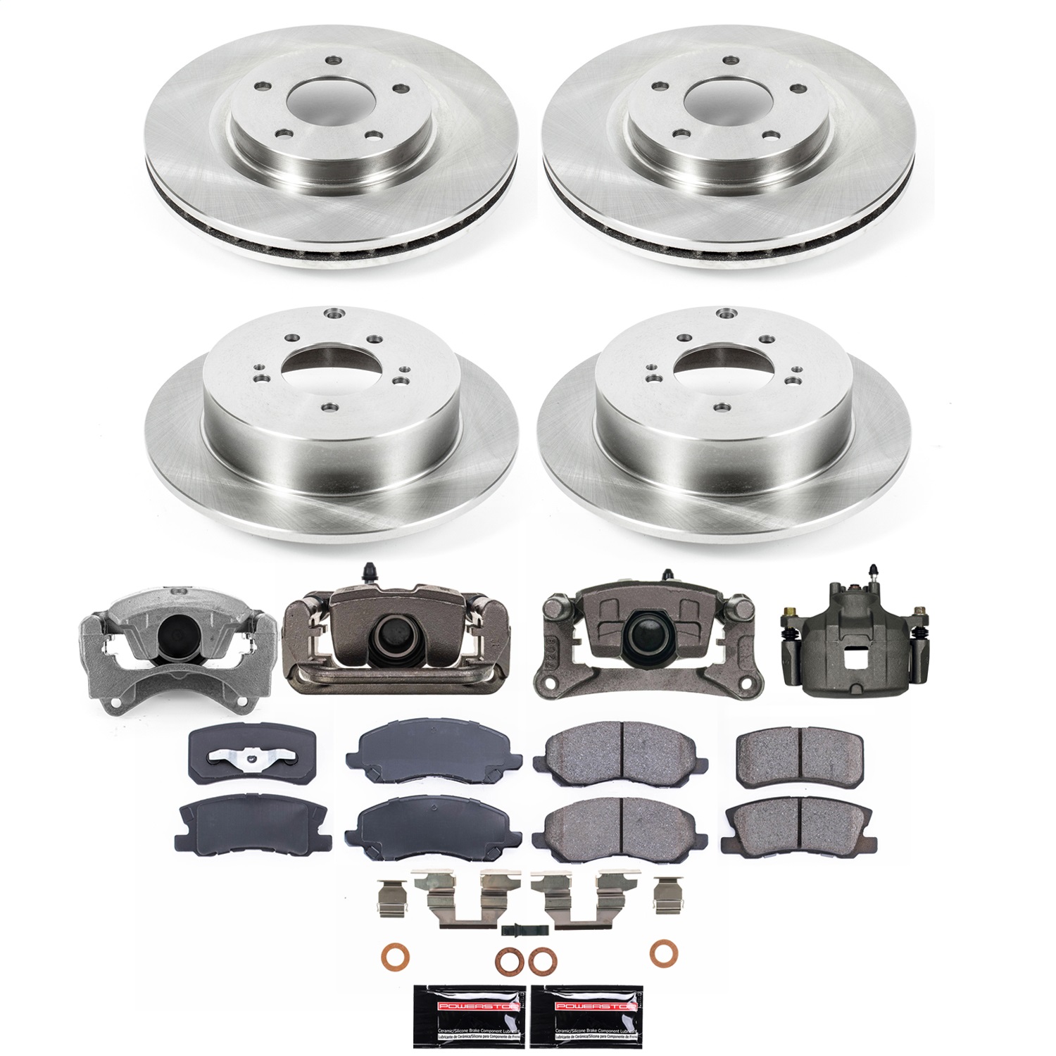Power Stop - KCOE5477 - Front and Rear - Disc Brake Pad/Caliper and Rotor Kit