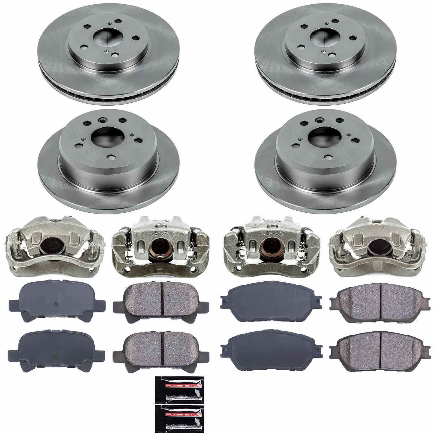 Power Stop - KCOE5482 - Front and Rear - Disc Brake Pad/Caliper and Rotor Kit
