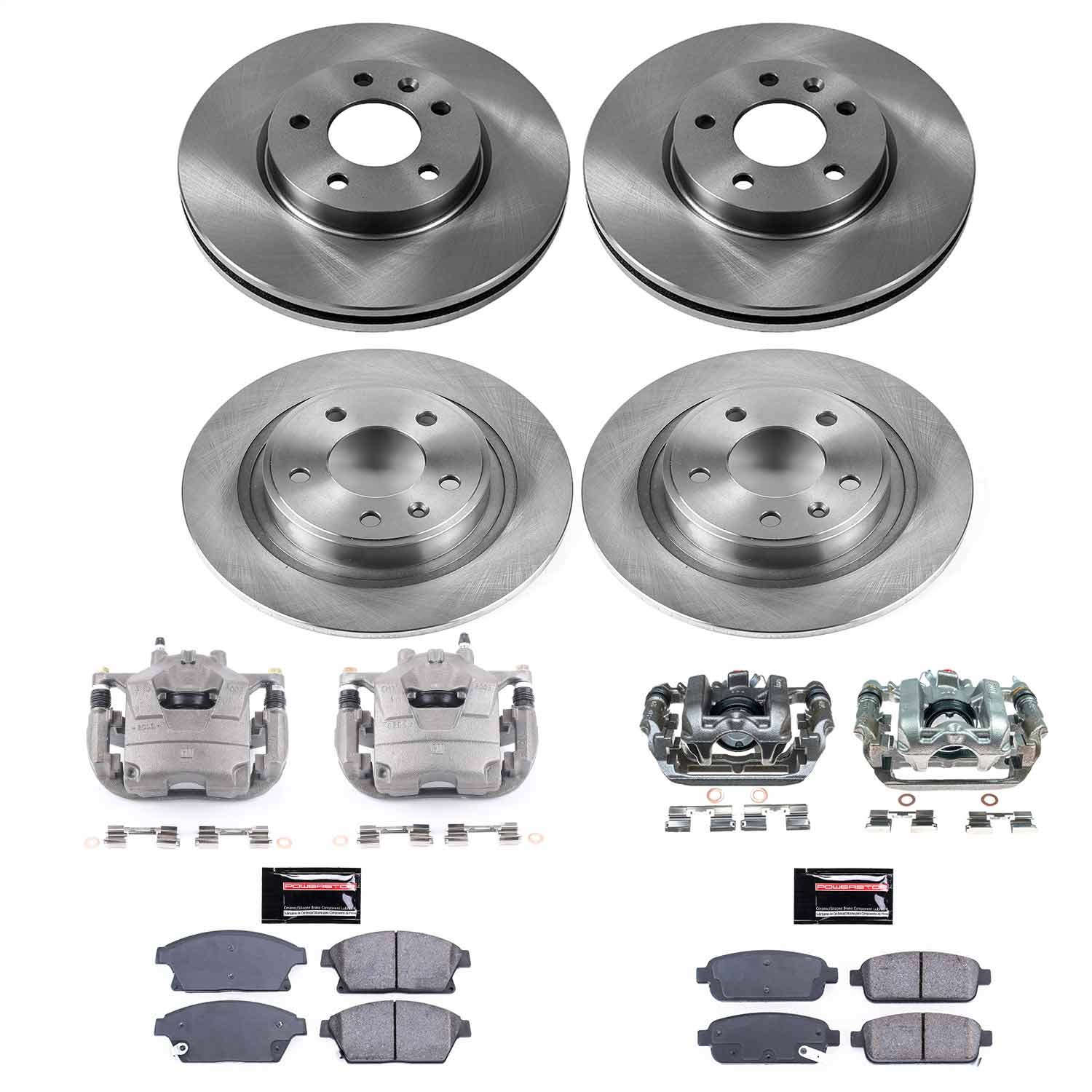 Power Stop - KCOE5555A - Front and Rear - Disc Brake Pad/Caliper and Rotor Kit