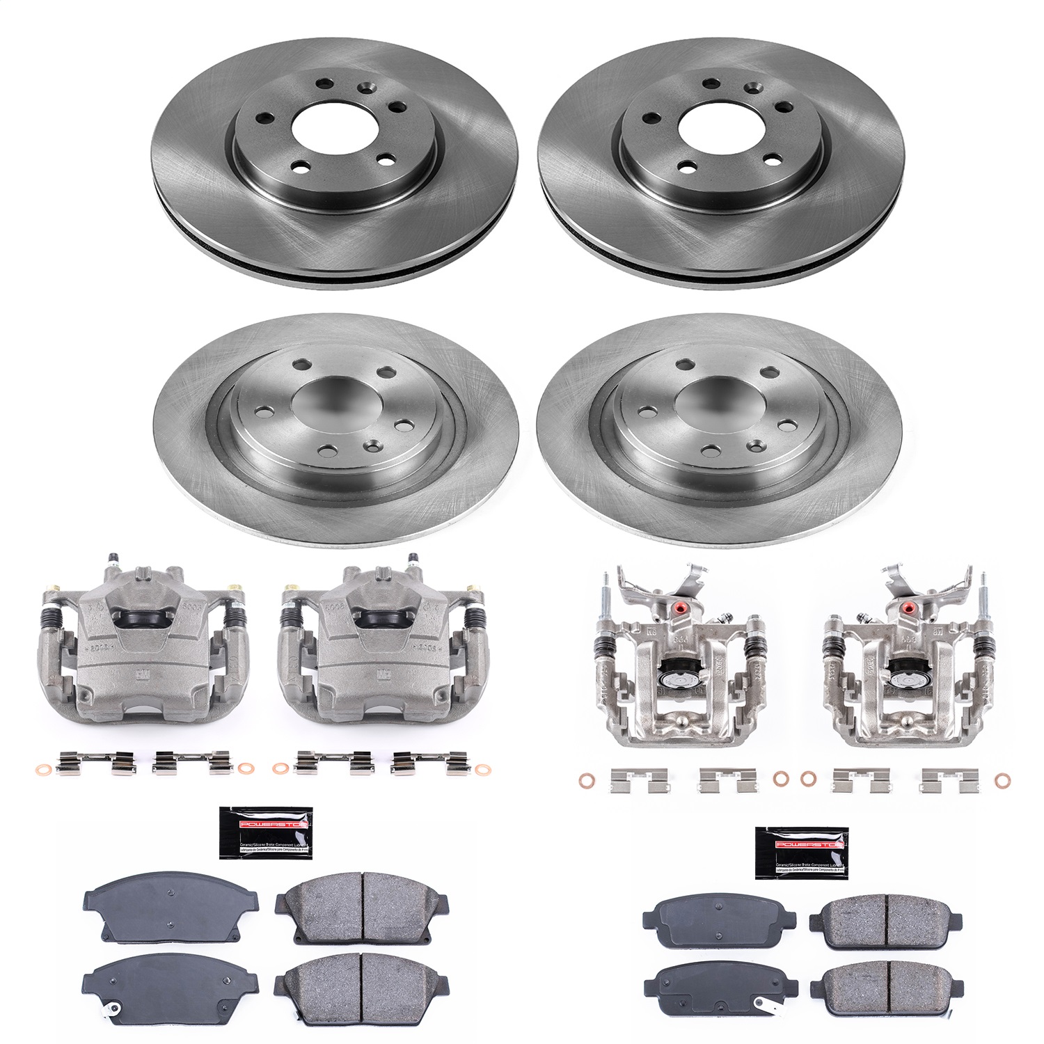 Power Stop - KCOE5555B - Front and Rear - Disc Brake Pad/Caliper and Rotor Kit