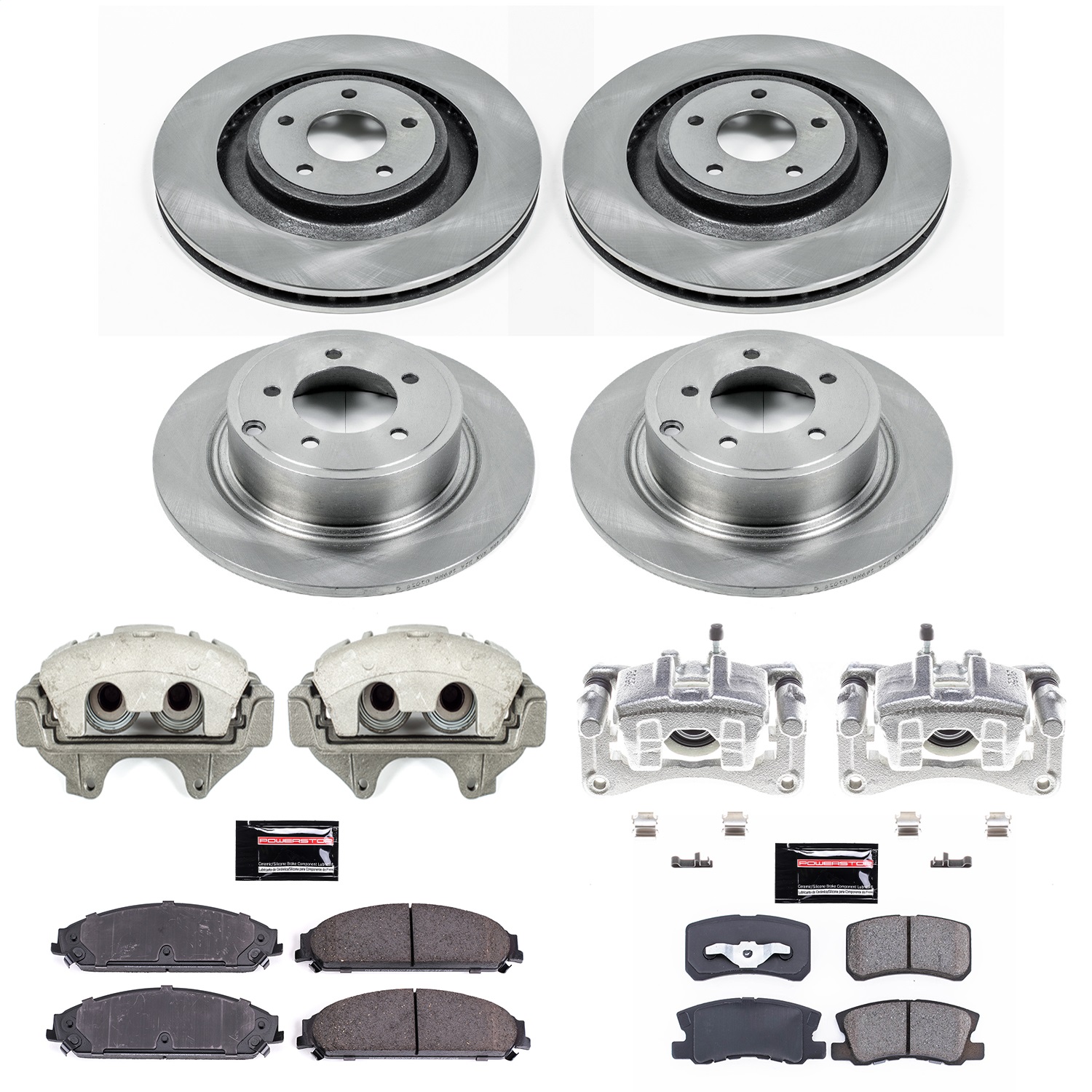 Power Stop - KCOE5566 - Front and Rear - Disc Brake Pad/Caliper and Rotor Kit