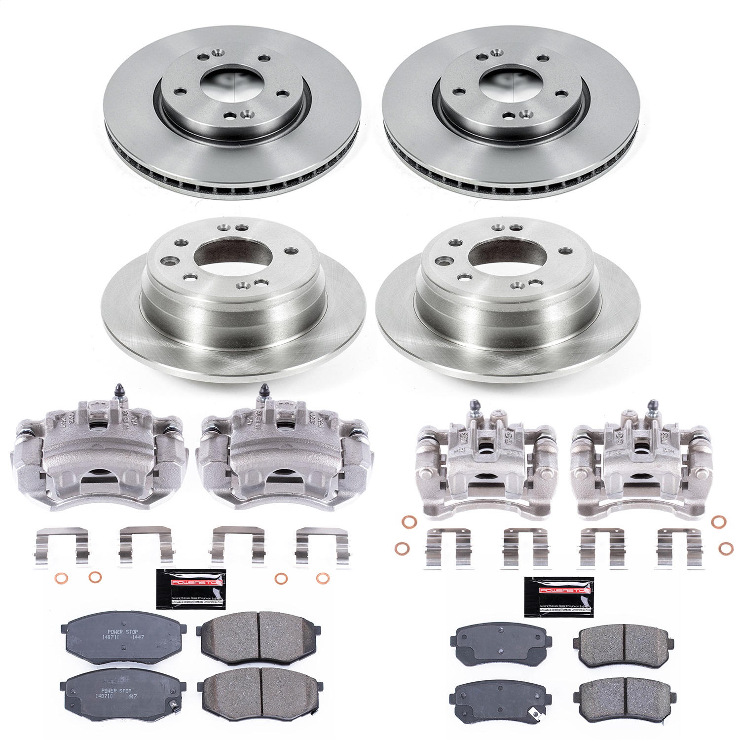 Power Stop - KCOE5807 - Front and Rear - Disc Brake Pad/Caliper and Rotor Kit