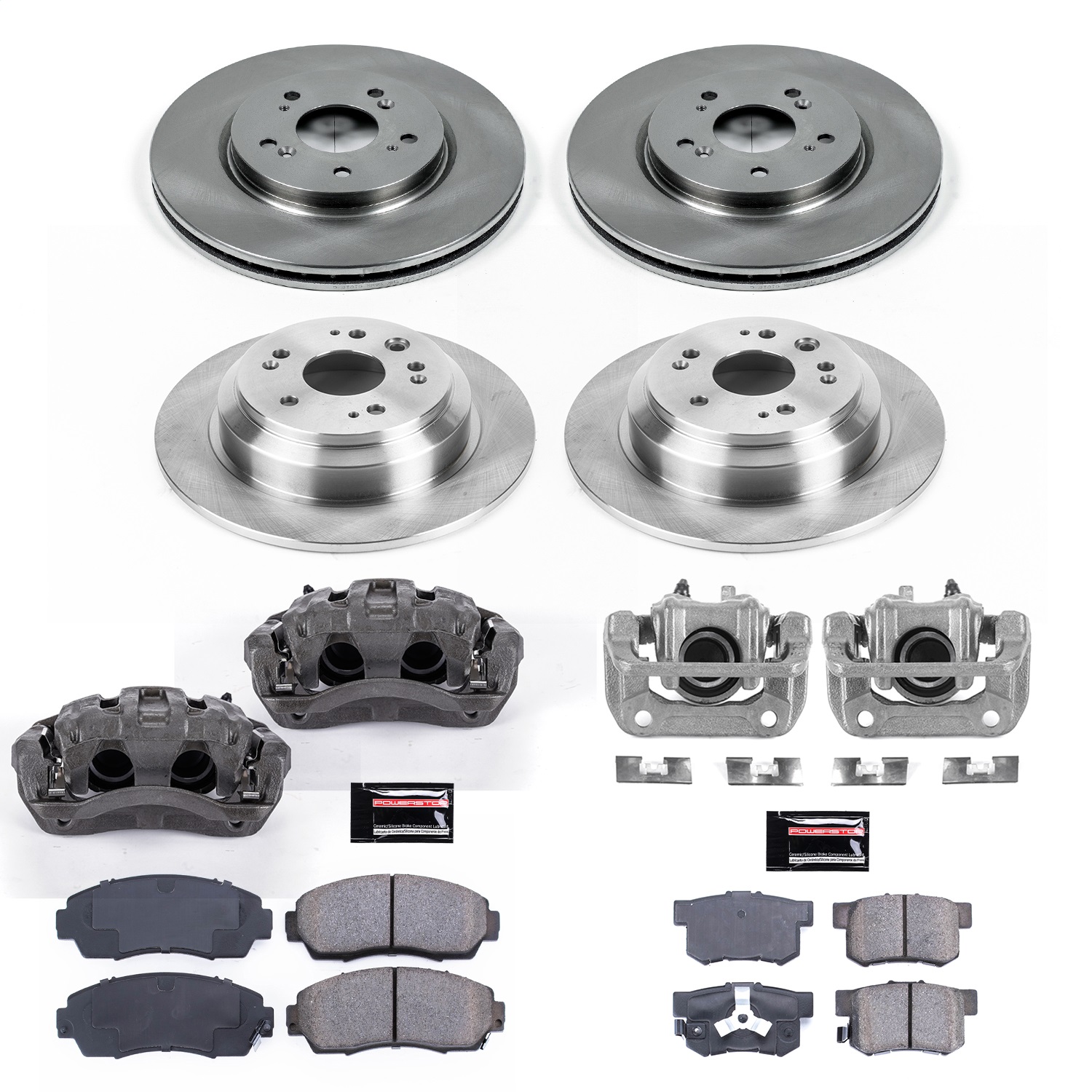 Power Stop - KCOE5815 - Front and Rear - Disc Brake Pad/Caliper and Rotor Kit