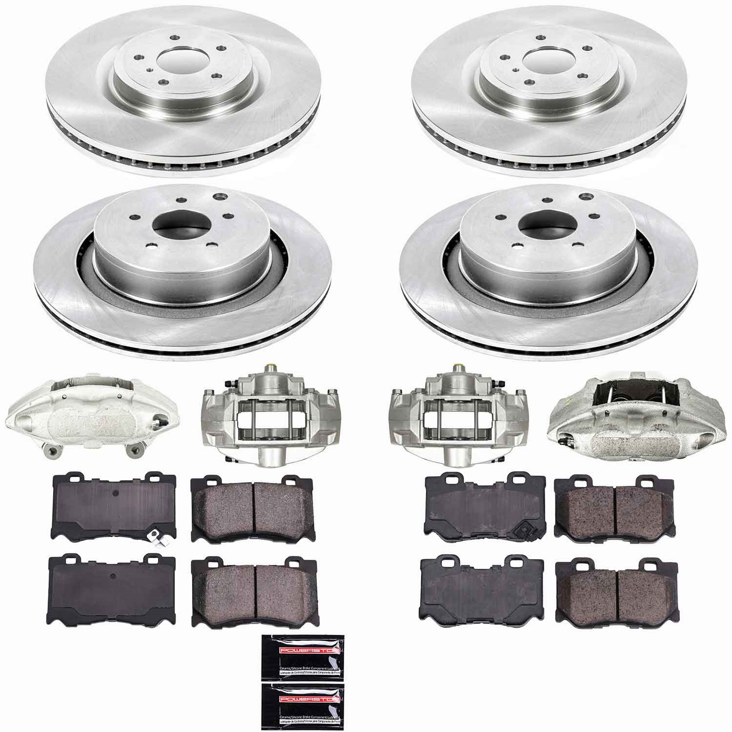 Power Stop - KCOE5823 - Front and Rear - Disc Brake Pad/Caliper and Rotor Kit
