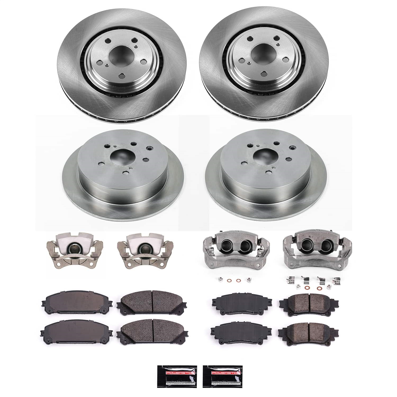 Power Stop - KCOE5828 - Front and Rear - Disc Brake Pad/Caliper and Rotor Kit