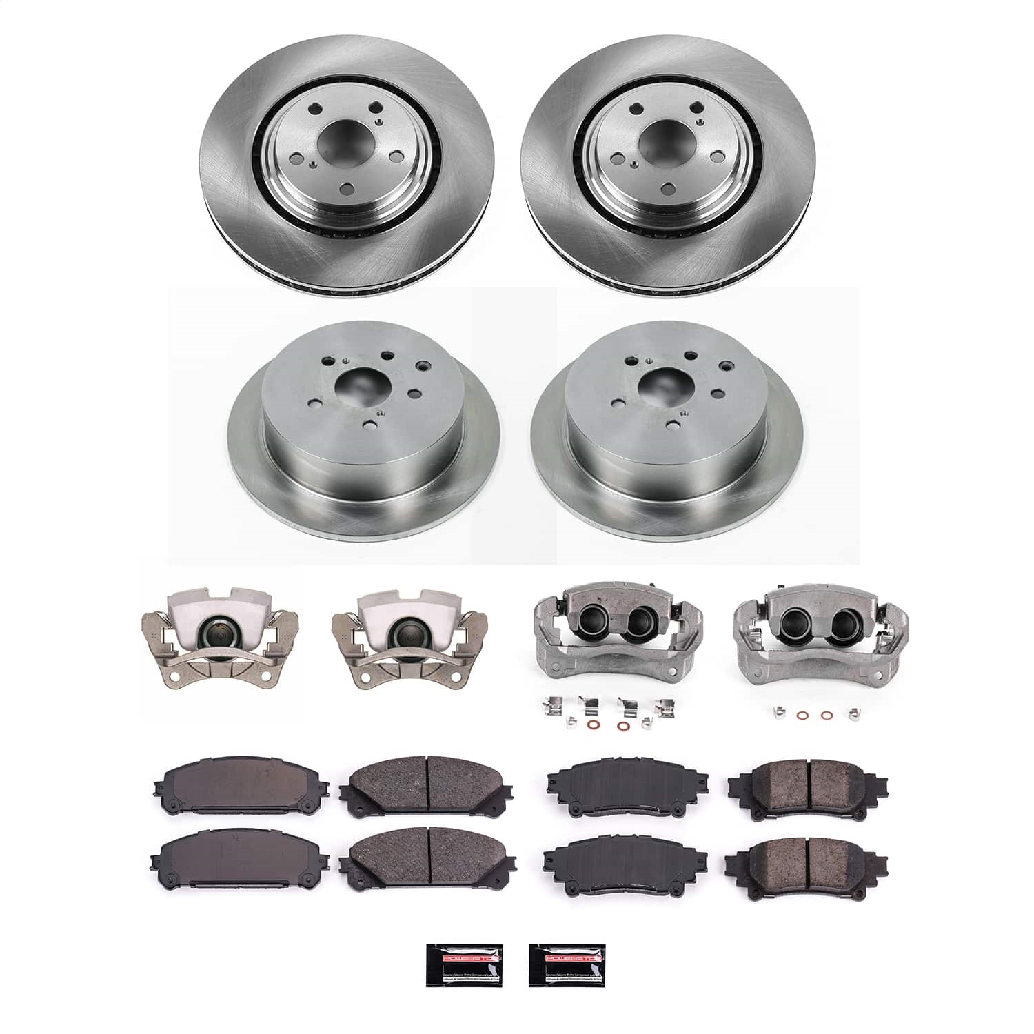 Power Stop - KCOE5828A - Front and Rear - Disc Brake Pad/Caliper and Rotor Kit