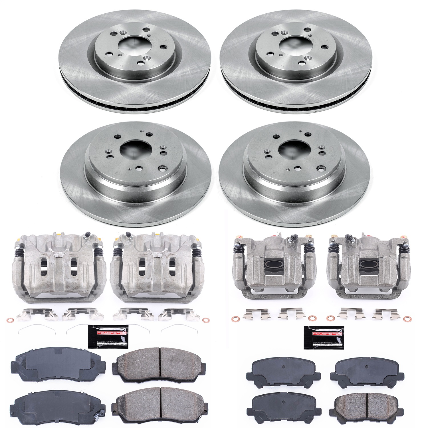 Power Stop - KCOE5858 - Front and Rear - Disc Brake Pad/Caliper and Rotor Kit
