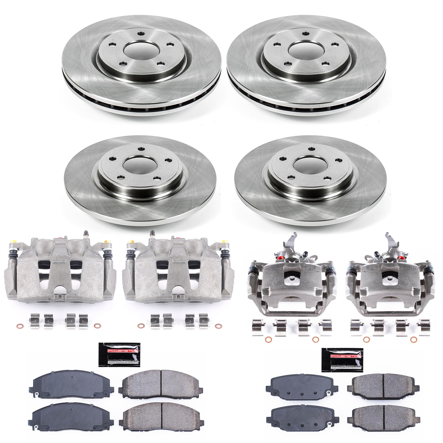 Power Stop - KCOE5960B - Front and Rear - Disc Brake Pad/Caliper and Rotor Kit