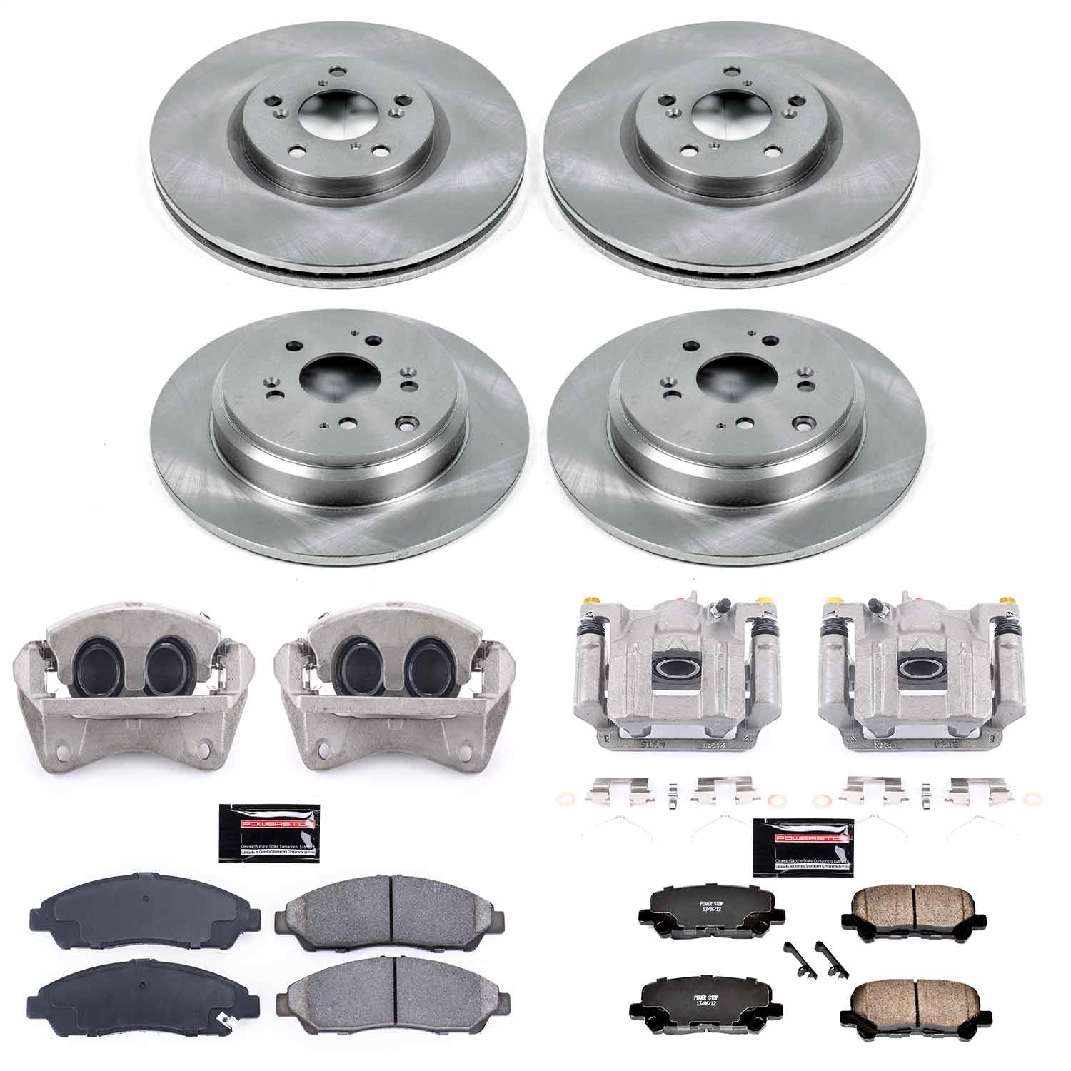 Power Stop - KCOE6084 - Front and Rear - Disc Brake Pad/Caliper and Rotor Kit