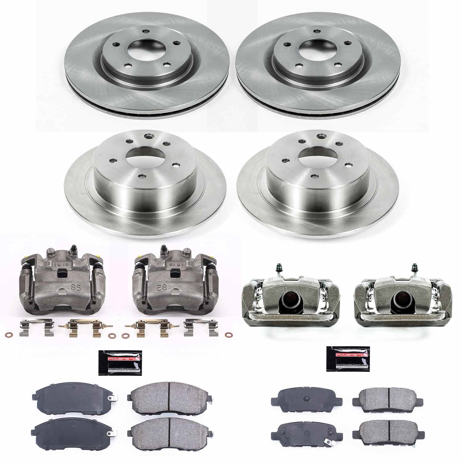 Power Stop - KCOE6095 - Front and Rear - Disc Brake Pad/Caliper and Rotor Kit
