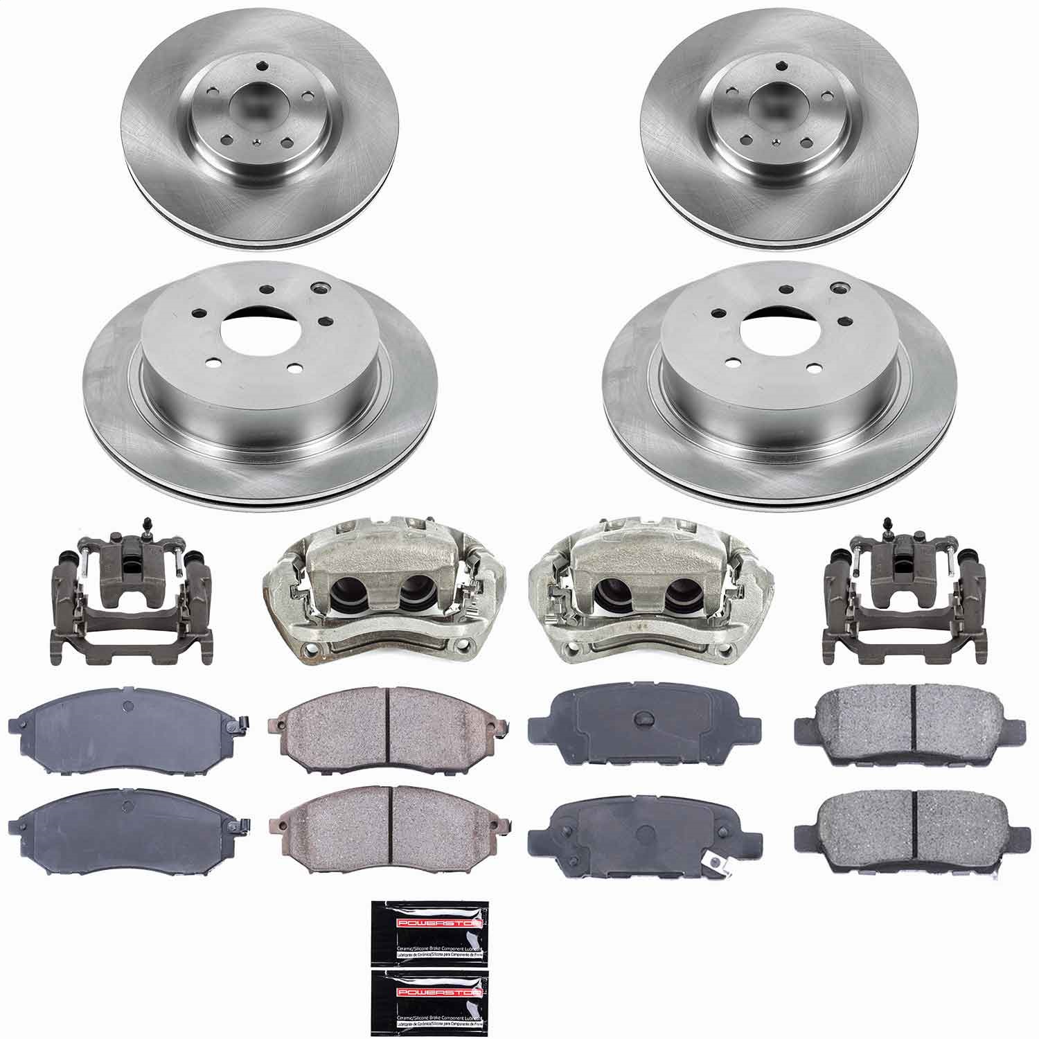 Power Stop - KCOE6237 - Front and Rear - Disc Brake Pad/Caliper and Rotor Kit