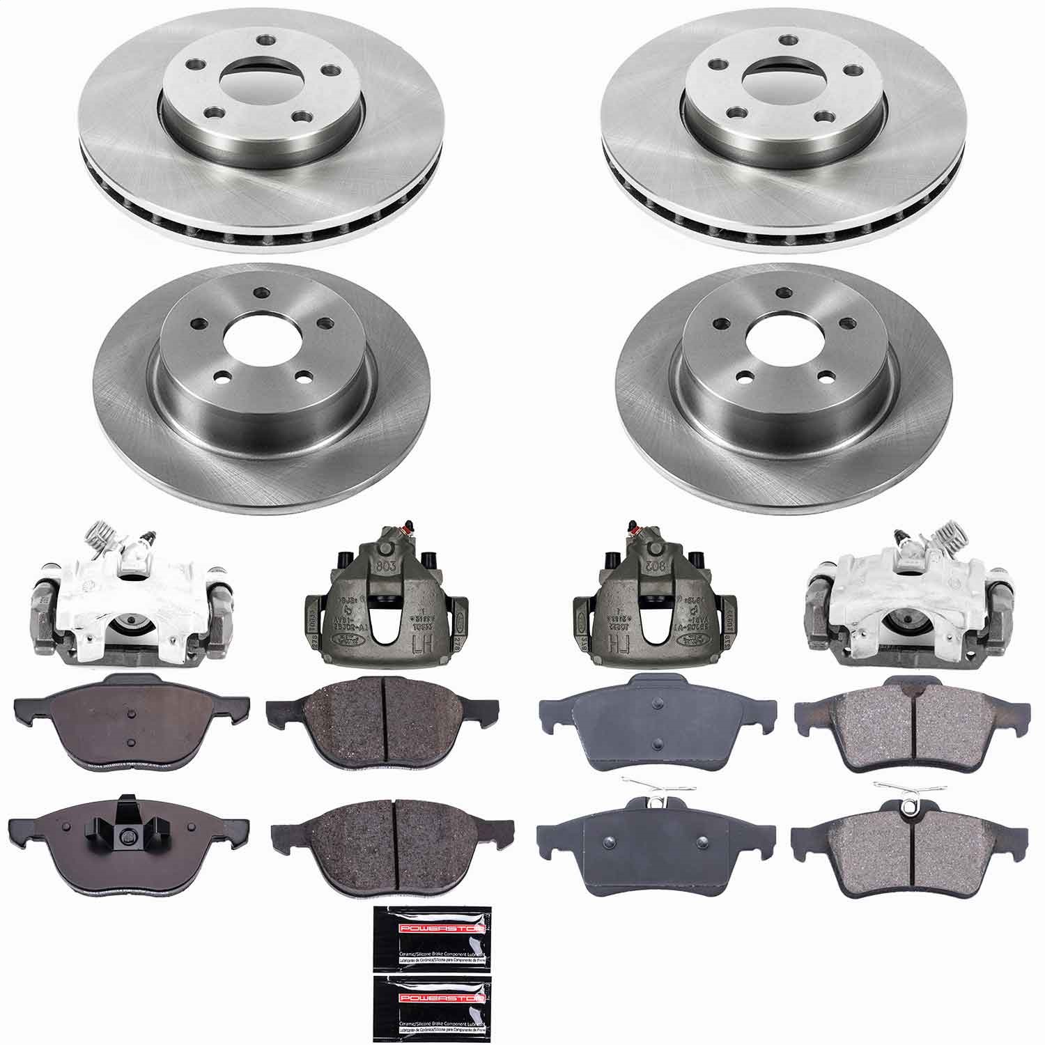 Power Stop - KCOE6397 - Front and Rear - Disc Brake Pad/Caliper and Rotor Kit