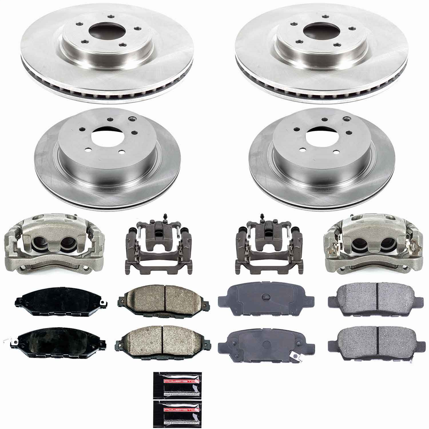 Power Stop - KCOE6497 - Front and Rear - Disc Brake Pad/Caliper and Rotor Kit