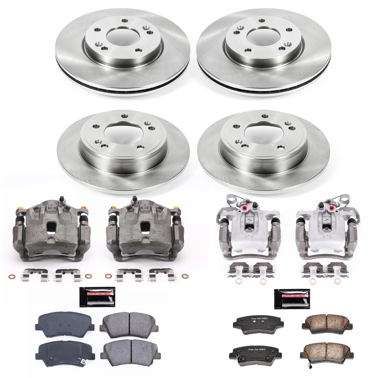 Power Stop - KCOE6504 - Front and Rear - Disc Brake Pad/Caliper and Rotor Kit