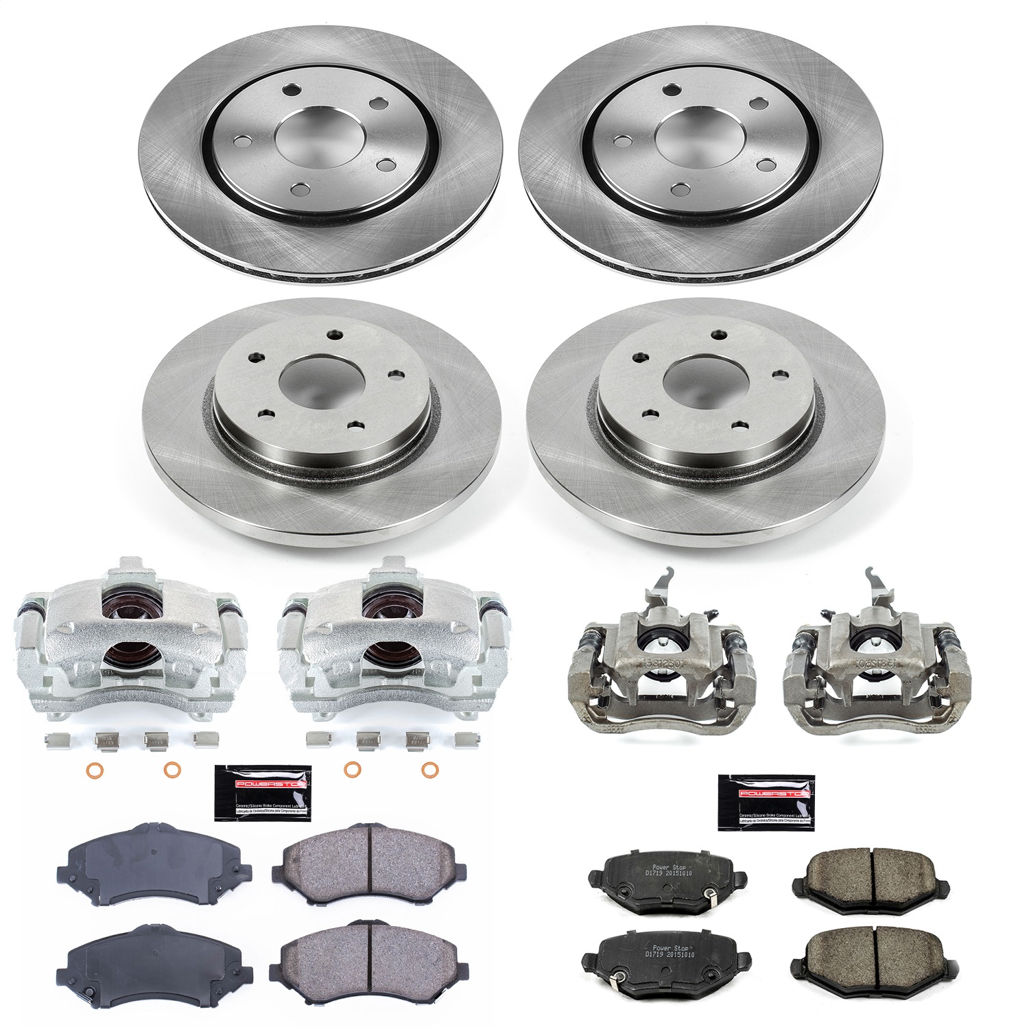 Power Stop - KCOE6563A - Front and Rear - Disc Brake Pad/Caliper and Rotor Kit