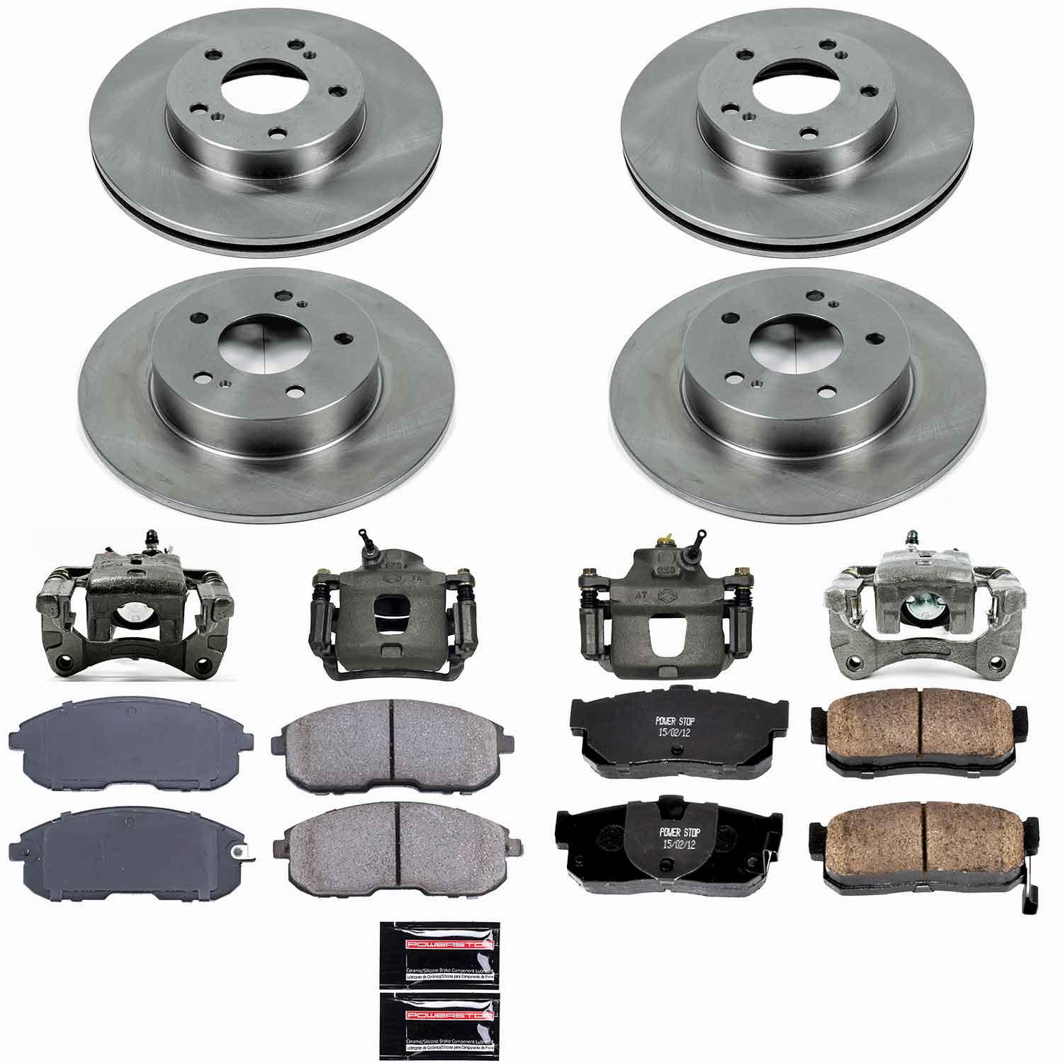Power Stop - KCOE662 - Front and Rear - Disc Brake Pad/Caliper and Rotor Kit
