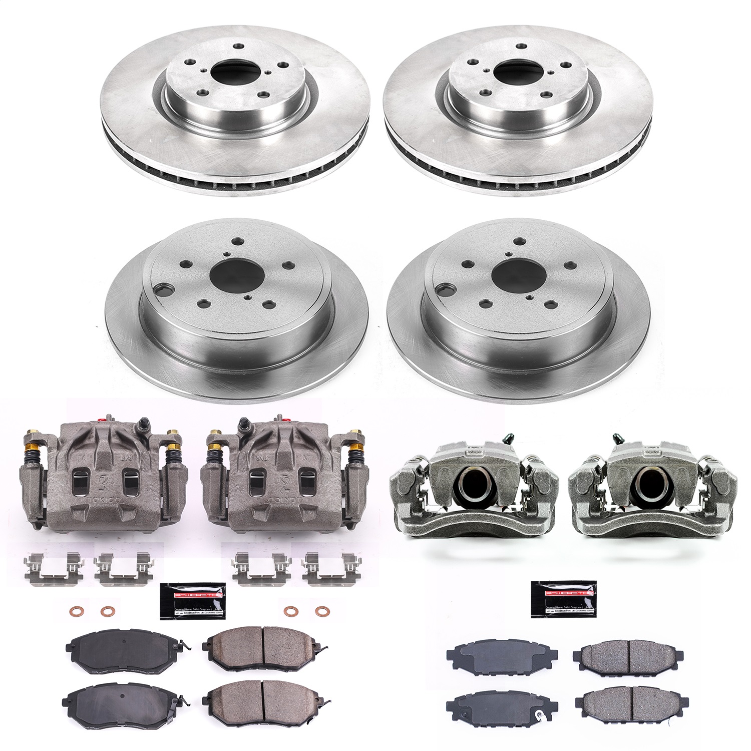 Power Stop - KCOE6932 - Front and Rear - Disc Brake Pad/Caliper and Rotor Kit