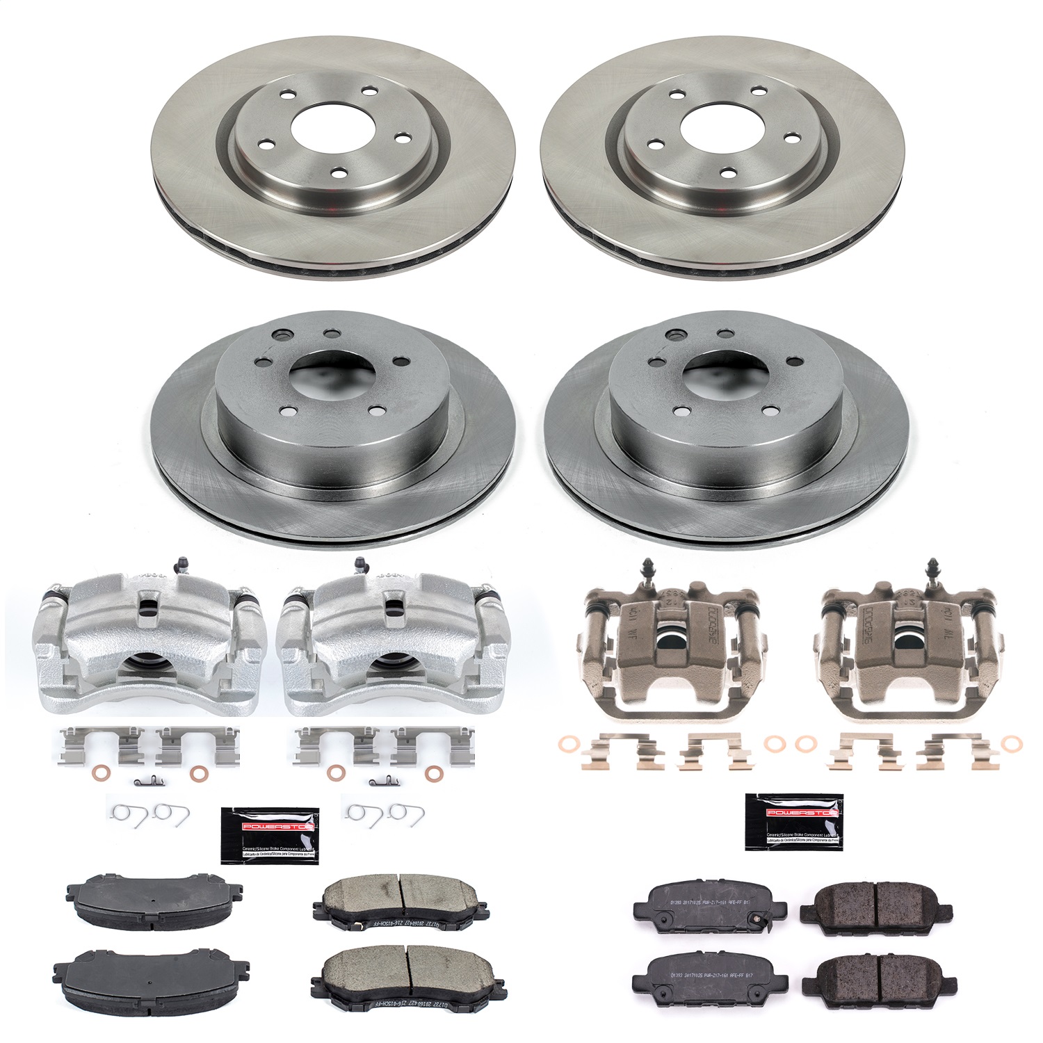 Power Stop - KCOE7035A - Front and Rear - Disc Brake Pad/Caliper and Rotor Kit