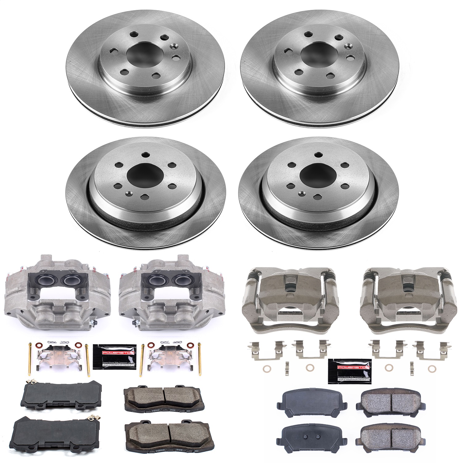 Power Stop - KCOE7228 - Front and Rear - Disc Brake Pad/Caliper and Rotor Kit
