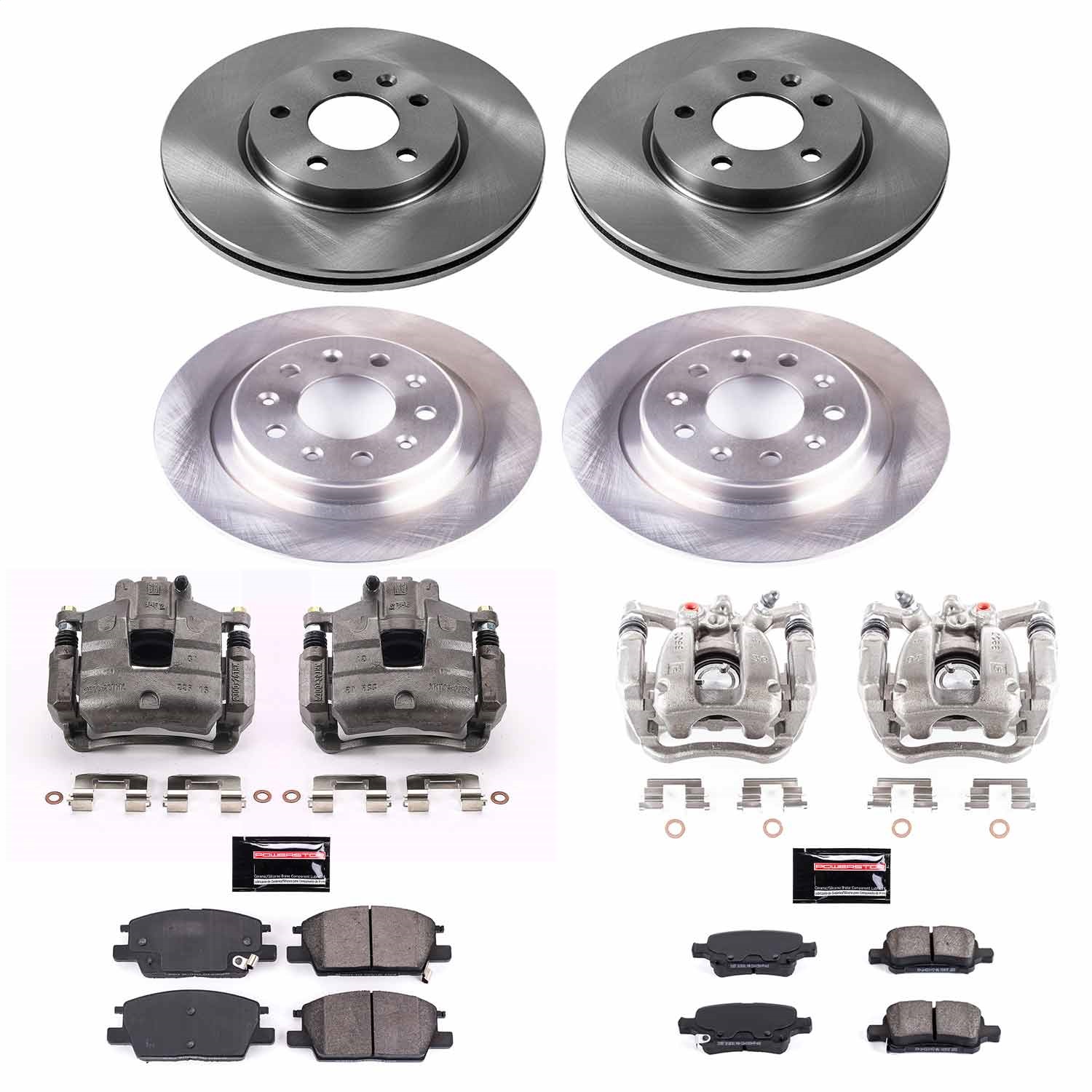Power Stop - KCOE7566 - Front and Rear - Disc Brake Pad/Caliper and Rotor Kit