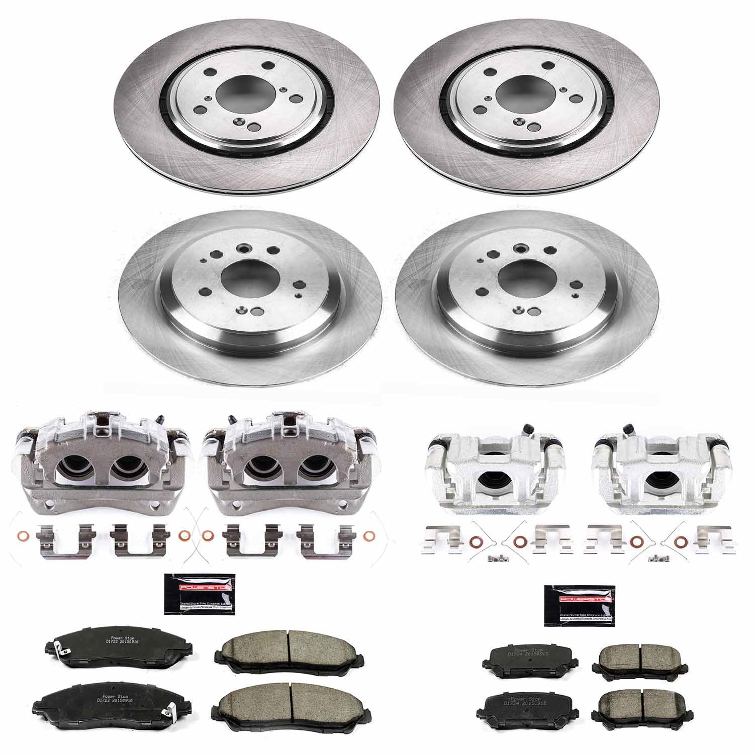 Power Stop - KCOE7576 - Front and Rear - Disc Brake Pad/Caliper and Rotor Kit