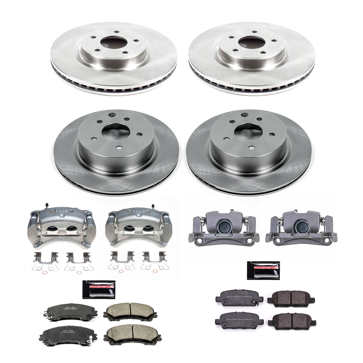 Power Stop - KCOE7584 - Front and Rear - Disc Brake Pad/Caliper and Rotor Kit