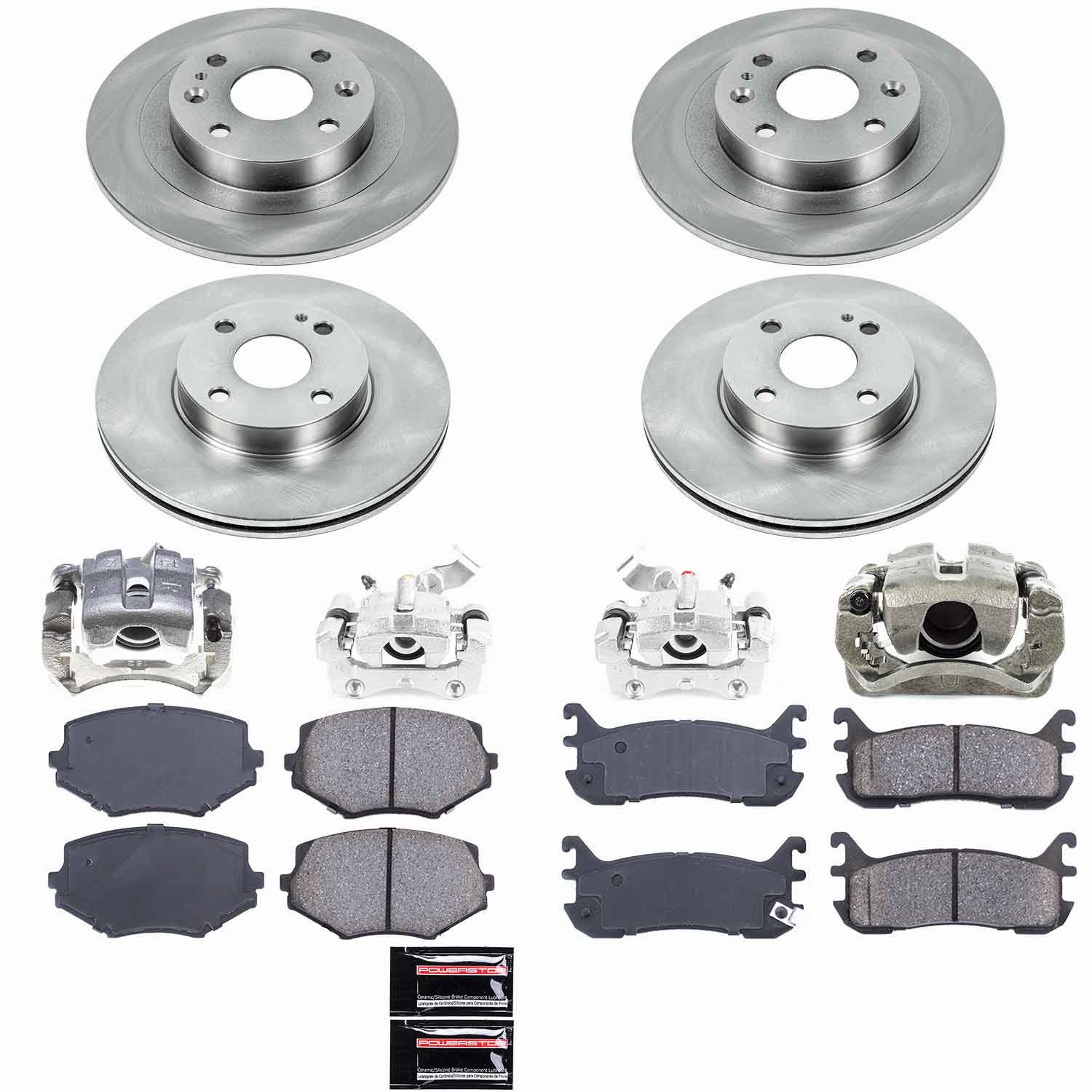 Power Stop - KCOE794 - Front and Rear - Disc Brake Pad/Caliper and Rotor Kit