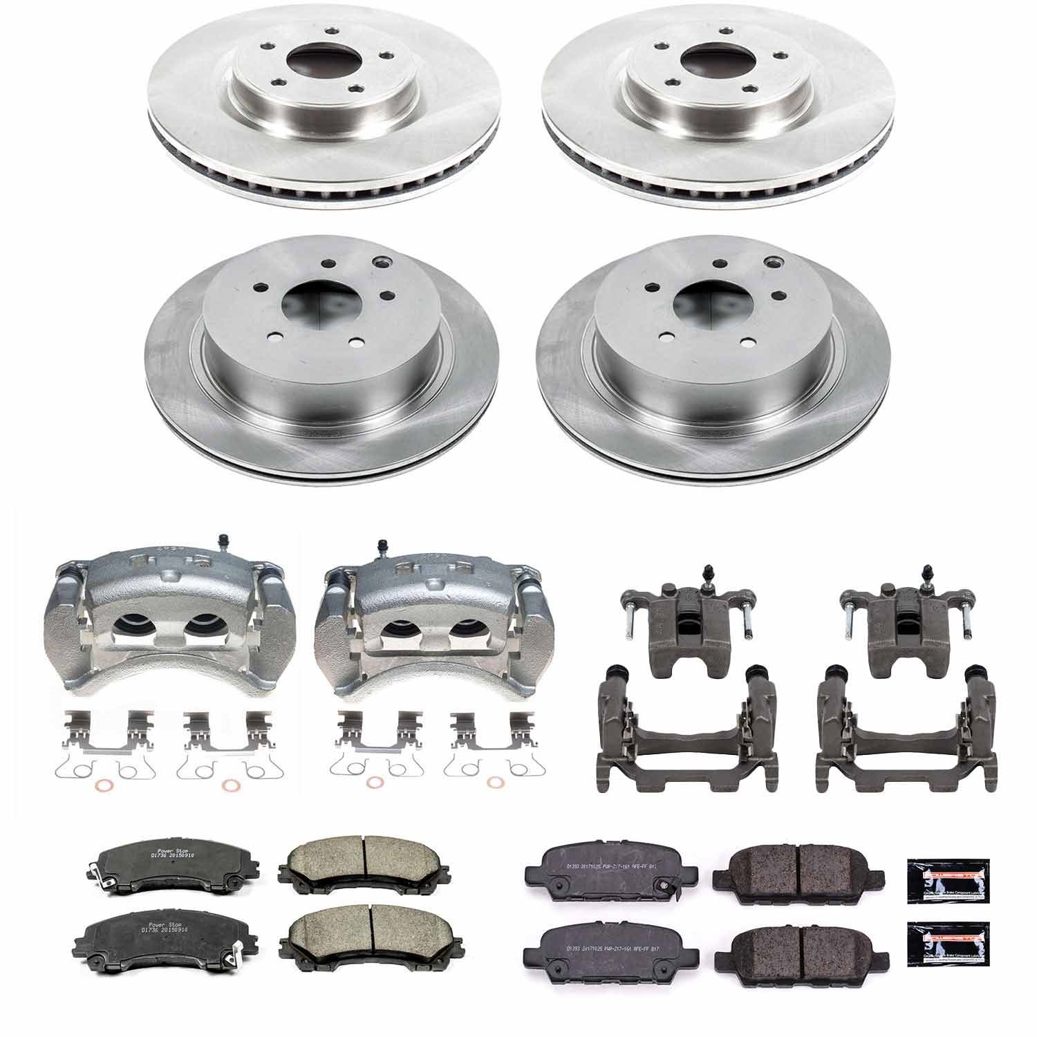 Power Stop - KCOE8006 - Front and Rear - Disc Brake Pad/Caliper and Rotor Kit