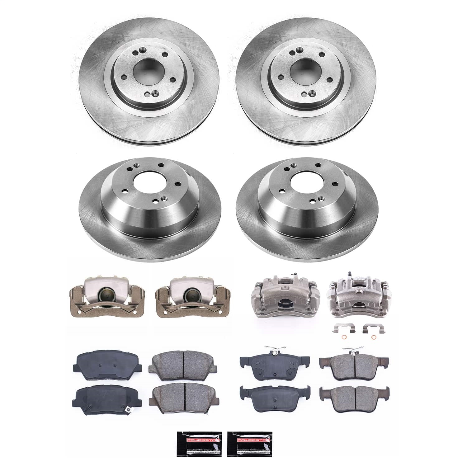 Power Stop - KCOE8009 - Front and Rear - Disc Brake Pad/Caliper and Rotor Kit