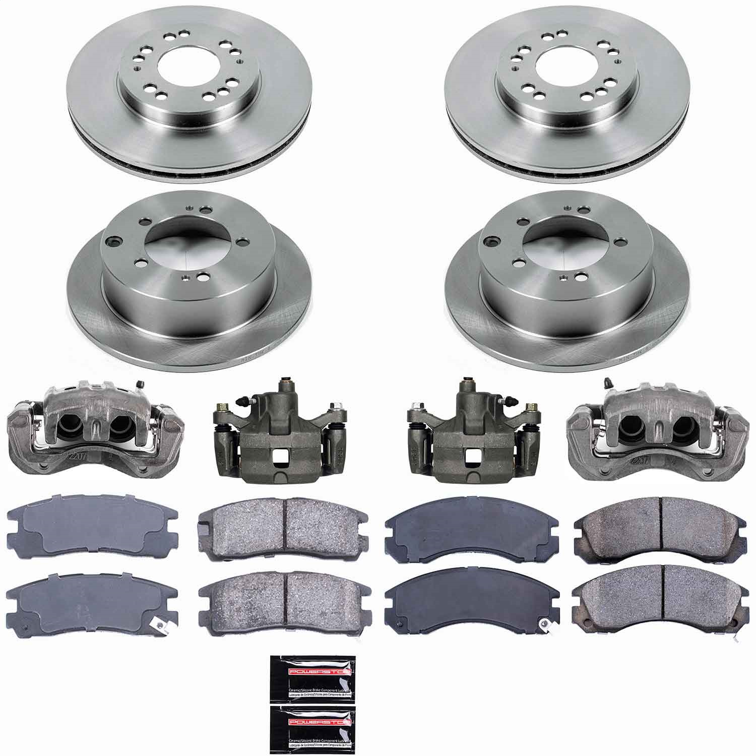 Power Stop - KCOE802 - Front and Rear - Disc Brake Pad/Caliper and Rotor Kit