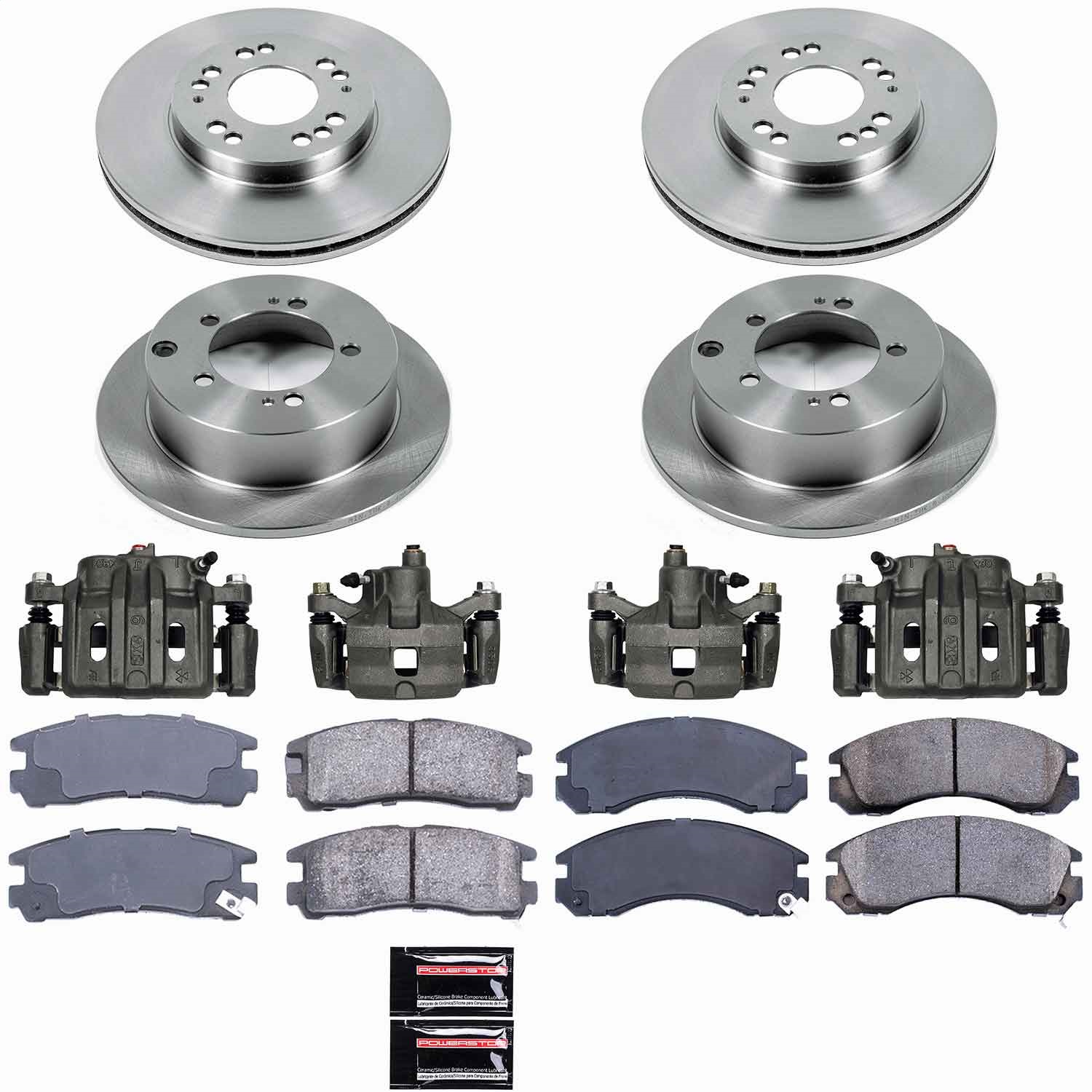 Power Stop - KCOE802A - Front and Rear - Disc Brake Pad/Caliper and Rotor Kit