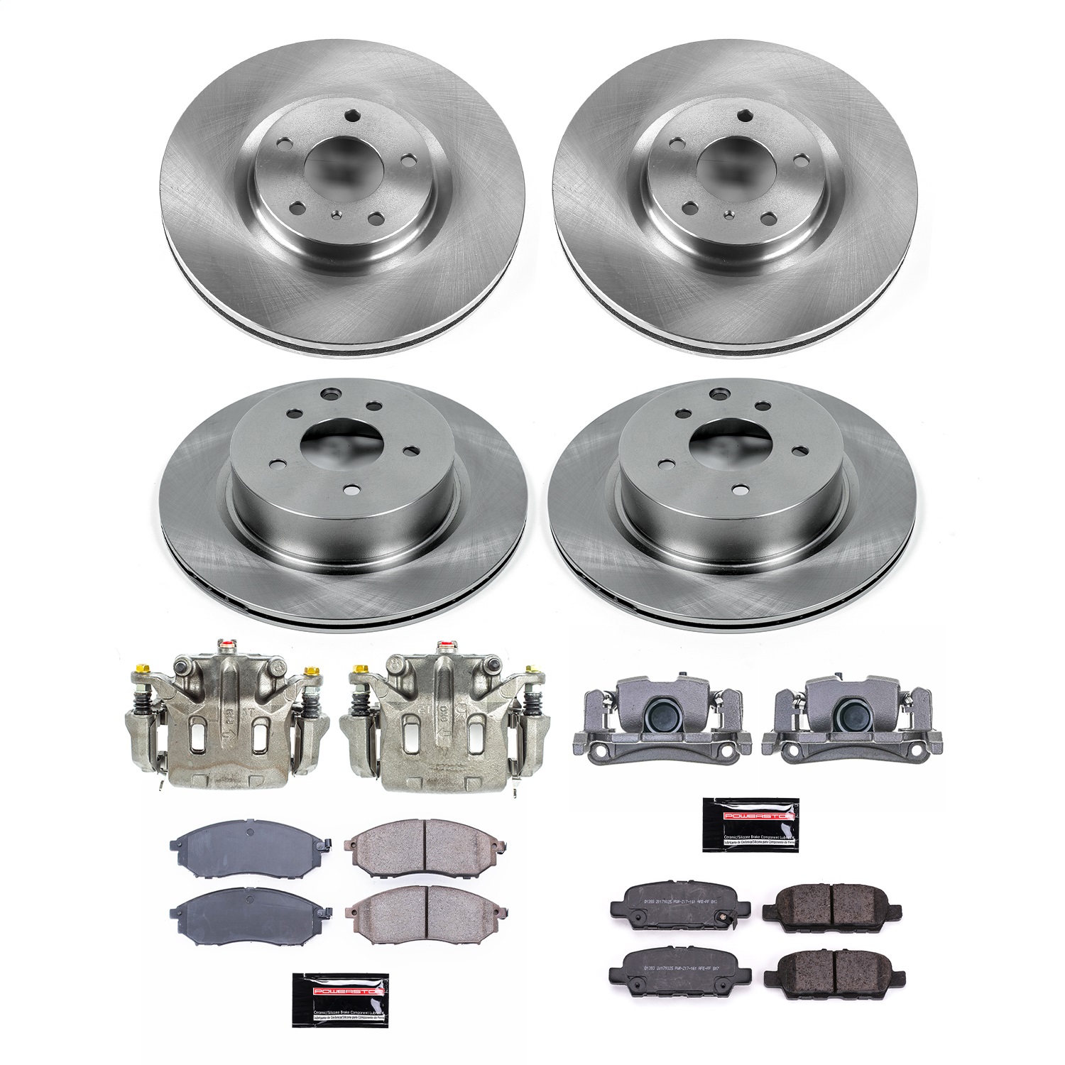 Power Stop - KCOE8060A - Front and Rear - Disc Brake Pad/Caliper and Rotor Kit