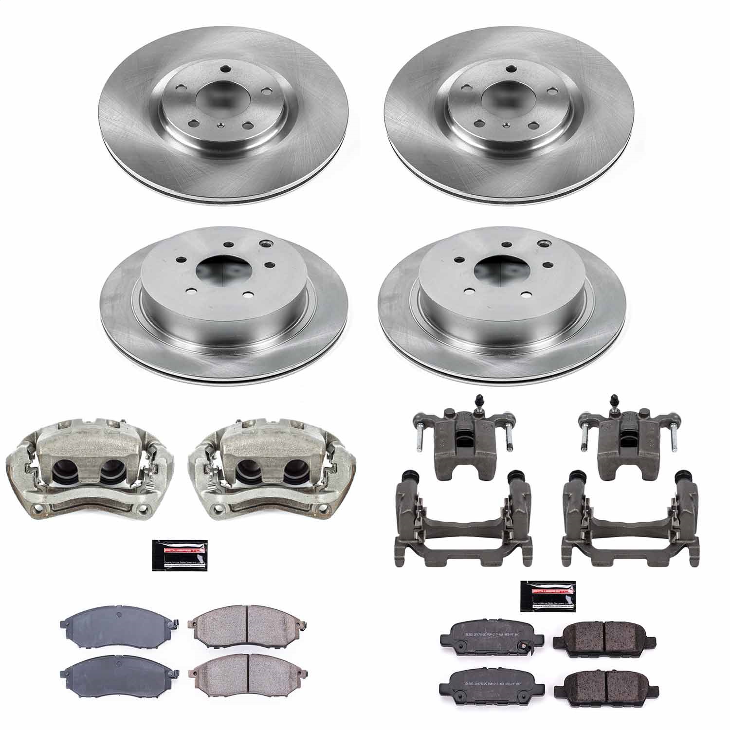 Power Stop - KCOE8061 - Front and Rear - Disc Brake Pad/Caliper and Rotor Kit