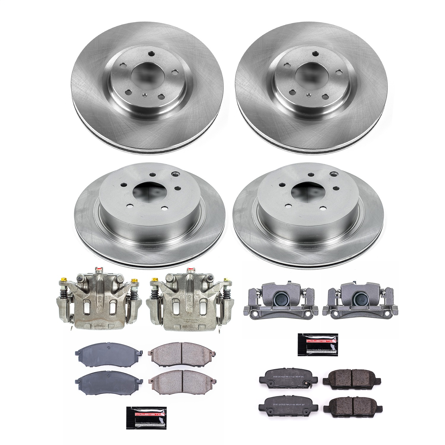 Power Stop - KCOE8061A - Front and Rear - Disc Brake Pad/Caliper and Rotor Kit