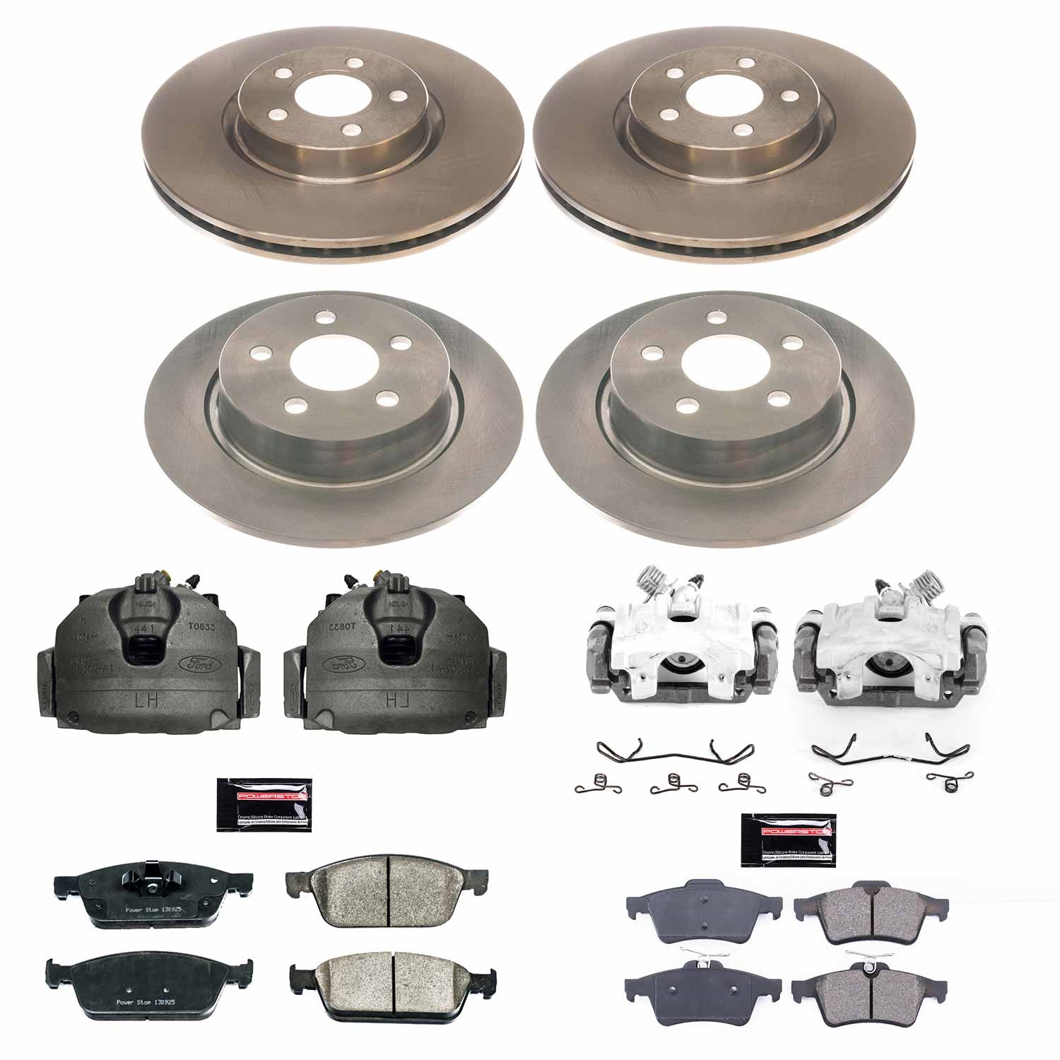 Power Stop - KCOE8174 - Front and Rear - Disc Brake Pad/Caliper and Rotor Kit